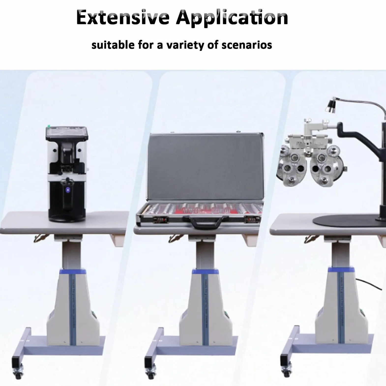 Mesa motorizada para instrumental, mesa elevadora para equipos ópticos profesionales de optometría con ruedas y altura ajustable, mesa de trabajo eléctrica motorizada para instrumental de óptica, colo