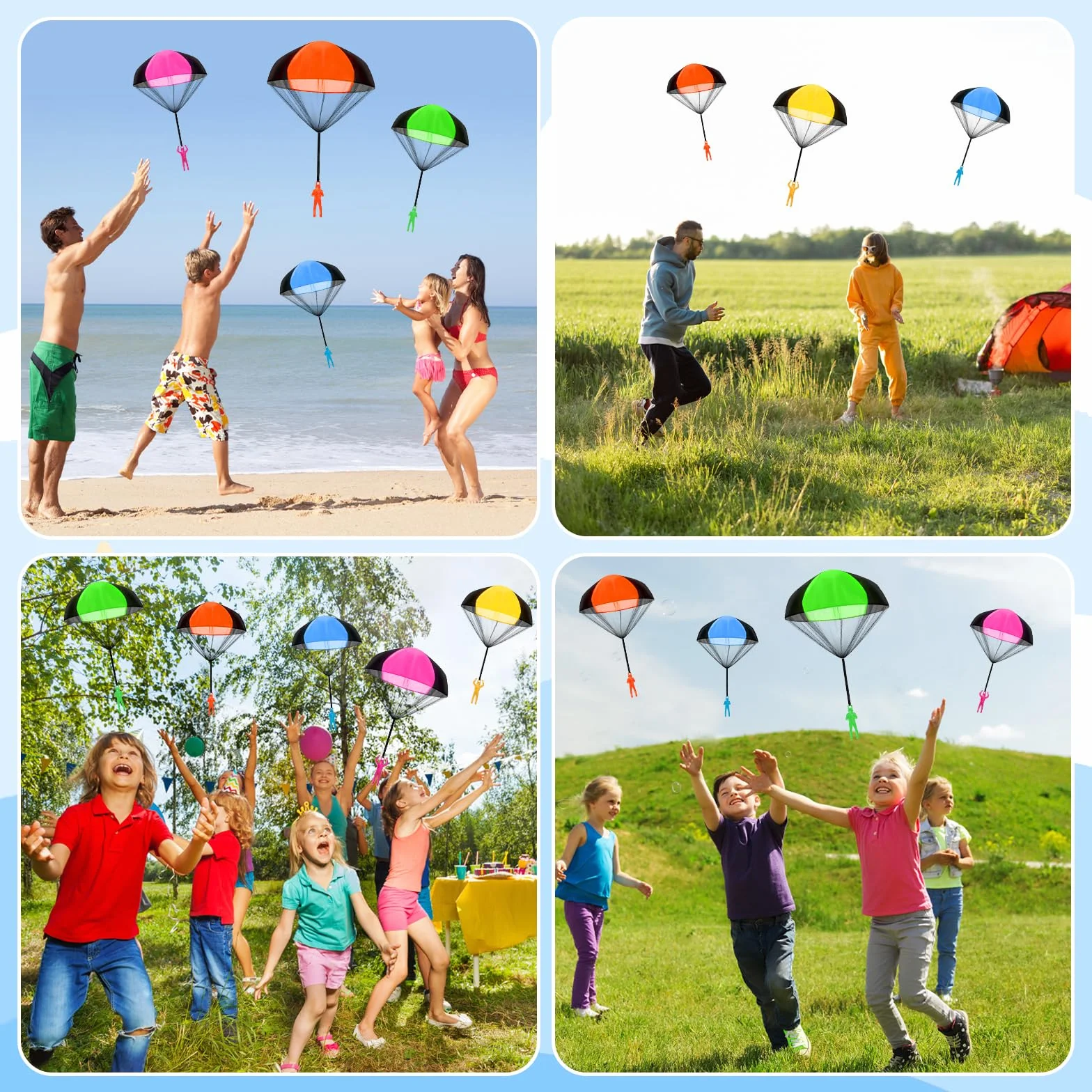 Juguete de Paracaídas 10 Piezas Set, Mano Que Lanza Paracaidista, Juguetes al Aire Libre para Niños
