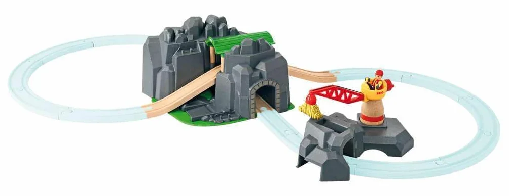 Brio World Túnel de Montaña con Grúa, Ferrocarriles Tren Juguete, Accesorios Circuito Tren, 7 Piezas, Juegos Educativos 3 Años