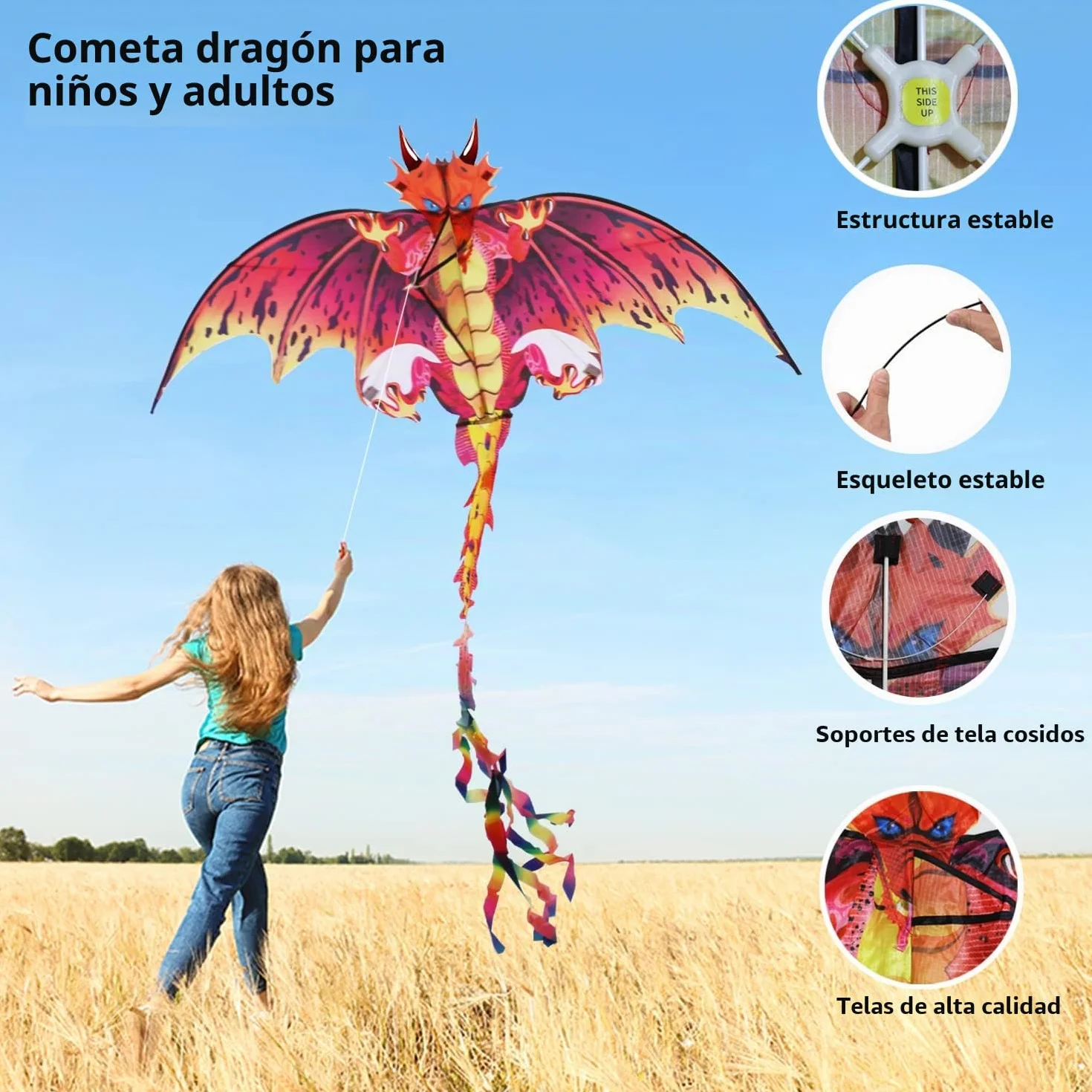 Dragón Cometa Precioso para Juegos al Aire Libre, Fácil de Volar y Montar