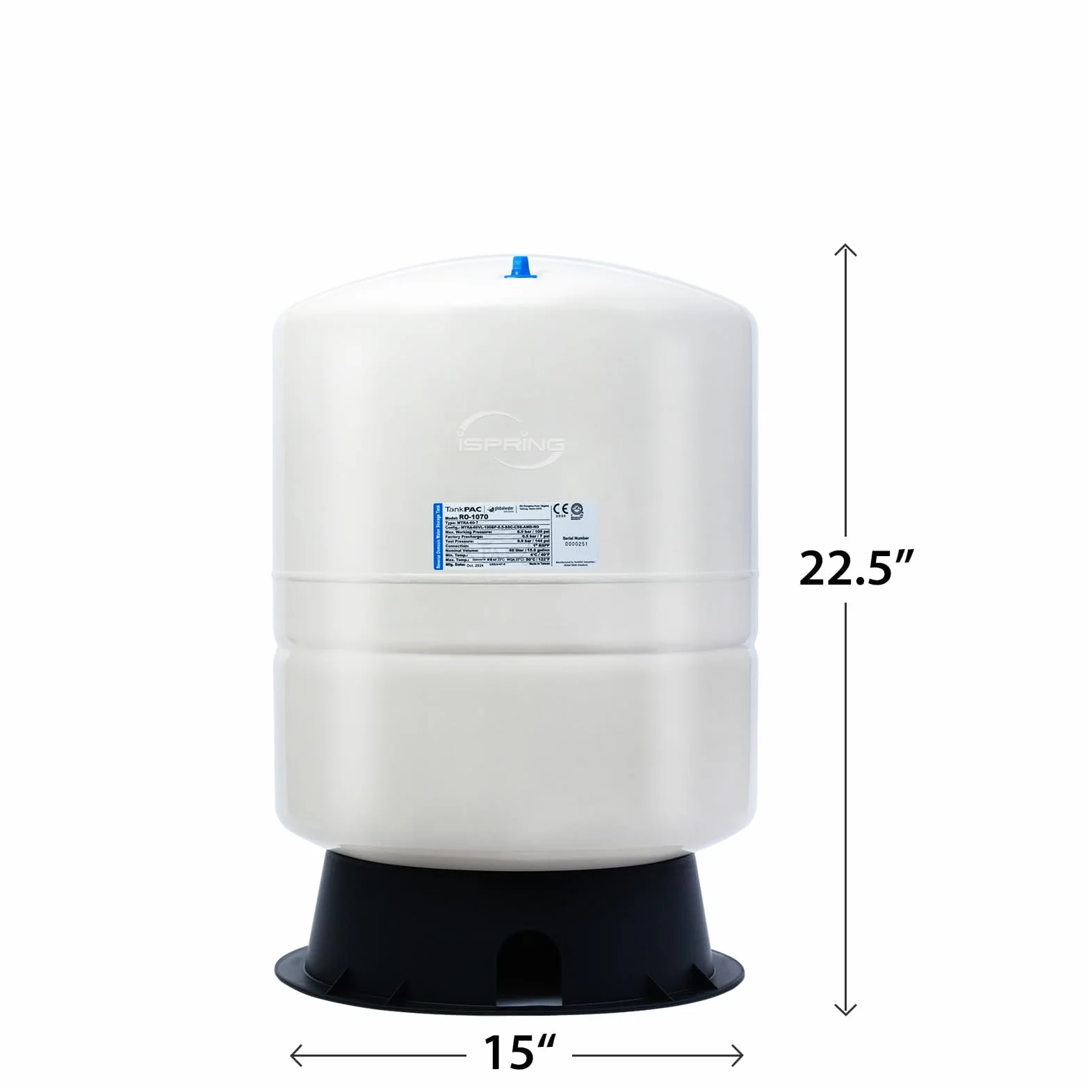 iSpring T11M Tanque de almacenamiento de agua de ósmosis inversa NSF RO de 11 galones, el color puede ser blanco o azul