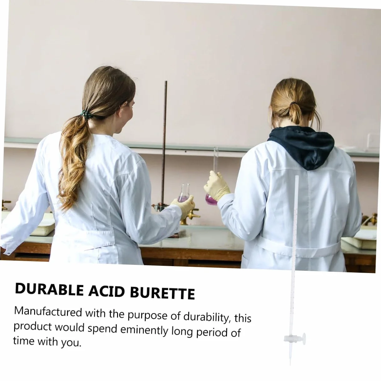 COLLBATH Bureta de laboratorio químico de vidrio de borosilicato, ideal para de ácidos, equipado con de paso, adecuado para clases escolares y experimentos científicos