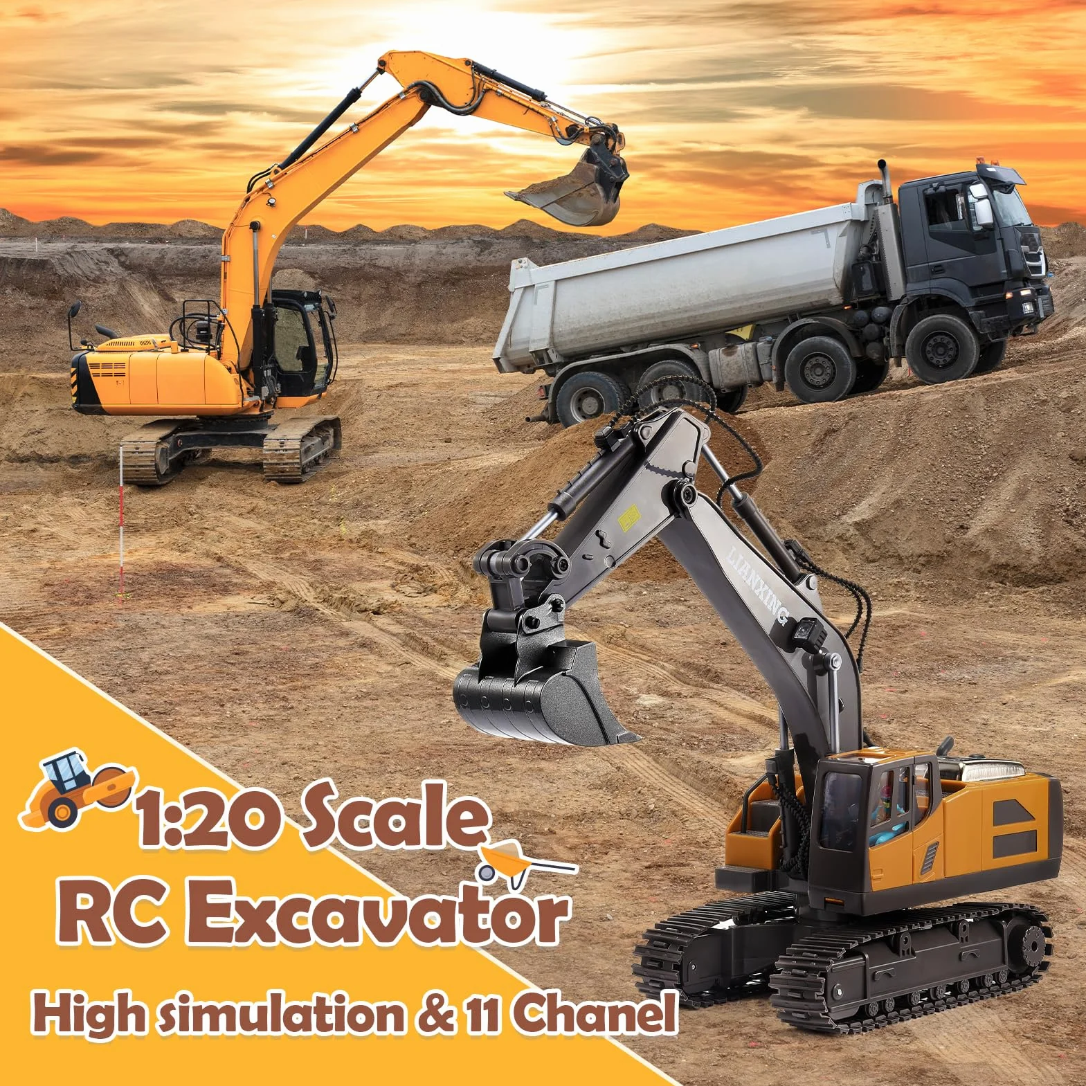 HappyGoLucky excavadora teledirigida RC 1:20 680° rotación con luces juguete para niños 3-8 años