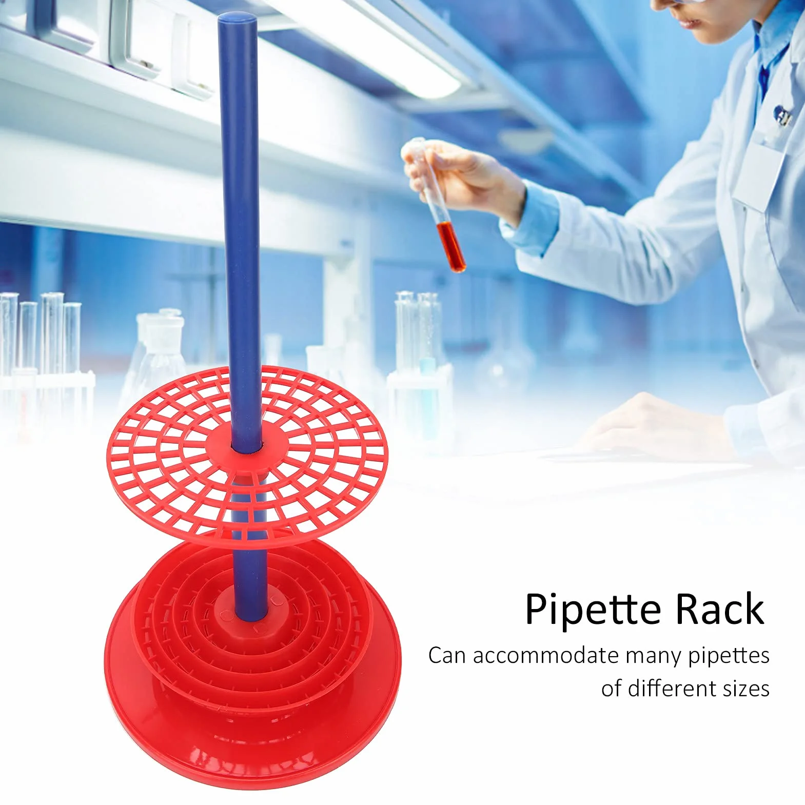 Soporte para Pipetas de 98 Agujeros, Plástico, Rojo, Disco Redondo, Equipo de Laboratorio