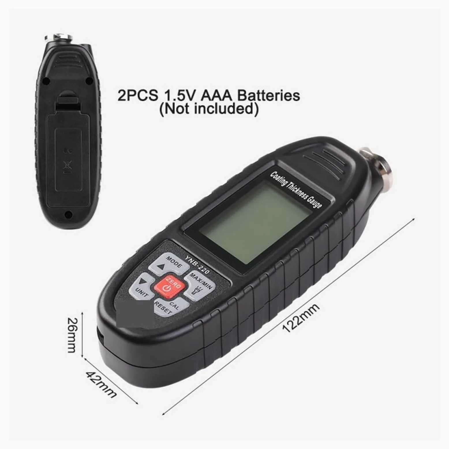 Medidor de espesor, YNB-220 nuevo medidor de espesor de pintura de coche medidor de espesor de recubrimiento de película probador de espesor con linterna LED