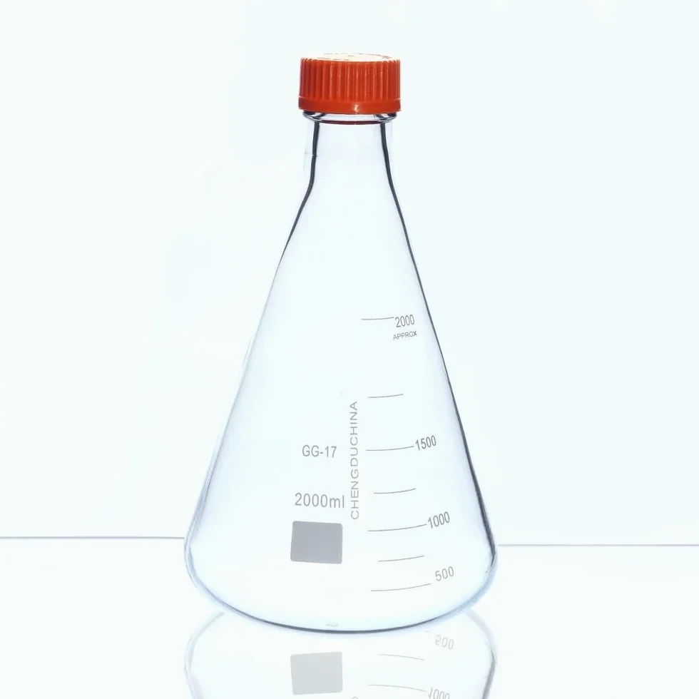 Matraz Erlenmeyer Graduado de Borosilicato, Matraz de Vidrio GG-17 Graduado de 250, 500 y 1000 ml con tapón de Rosca Naranja, cristalería de Laboratorio for experimentos(1000ml Small Port)