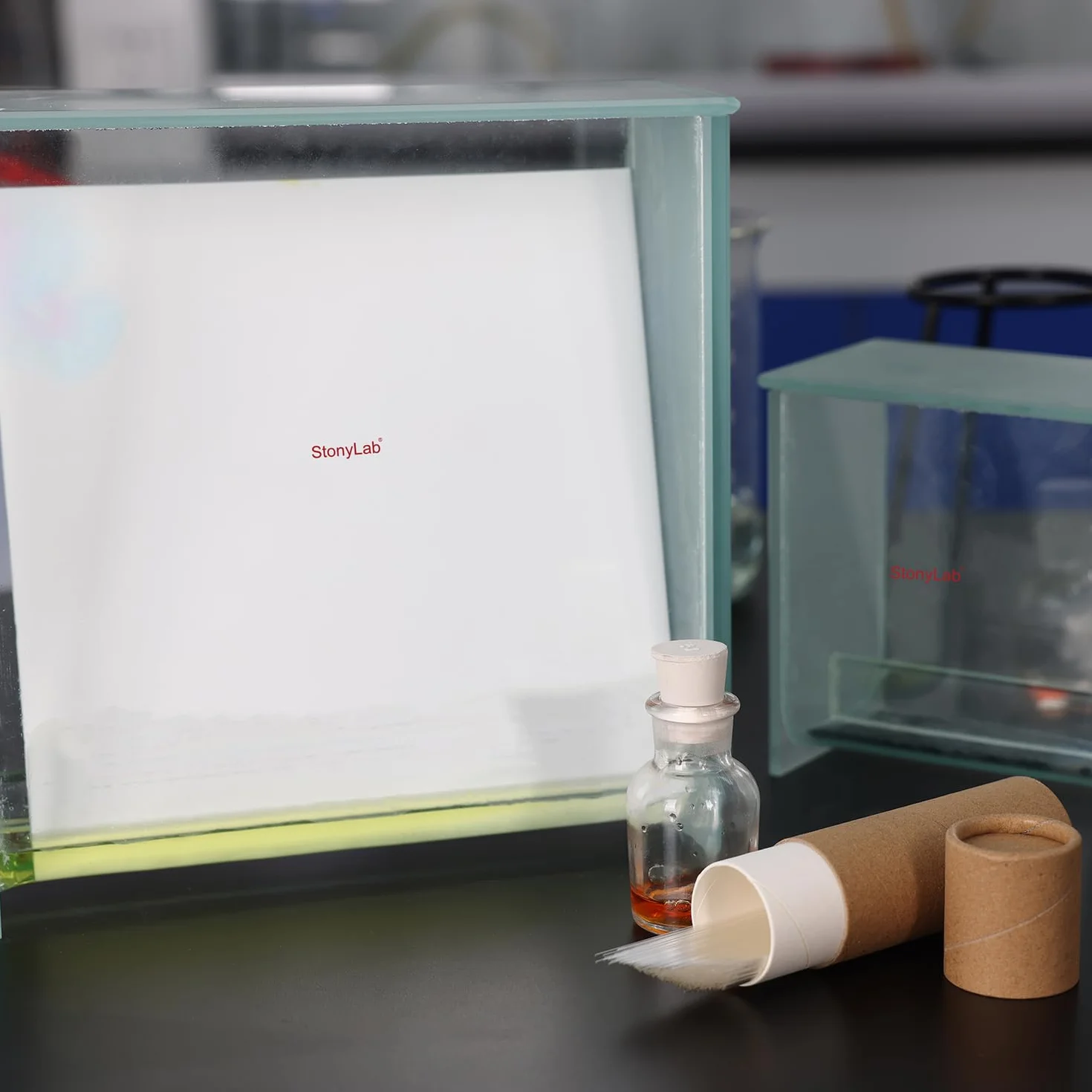 stonylab TLC Tanque de Revelado, Cromatografía Cuadrada de Vidrio Borosilicato de Servicio Pesado Cámara de Revelado TLC con Tapa para Investigación de Lab, 100 x 100 mm