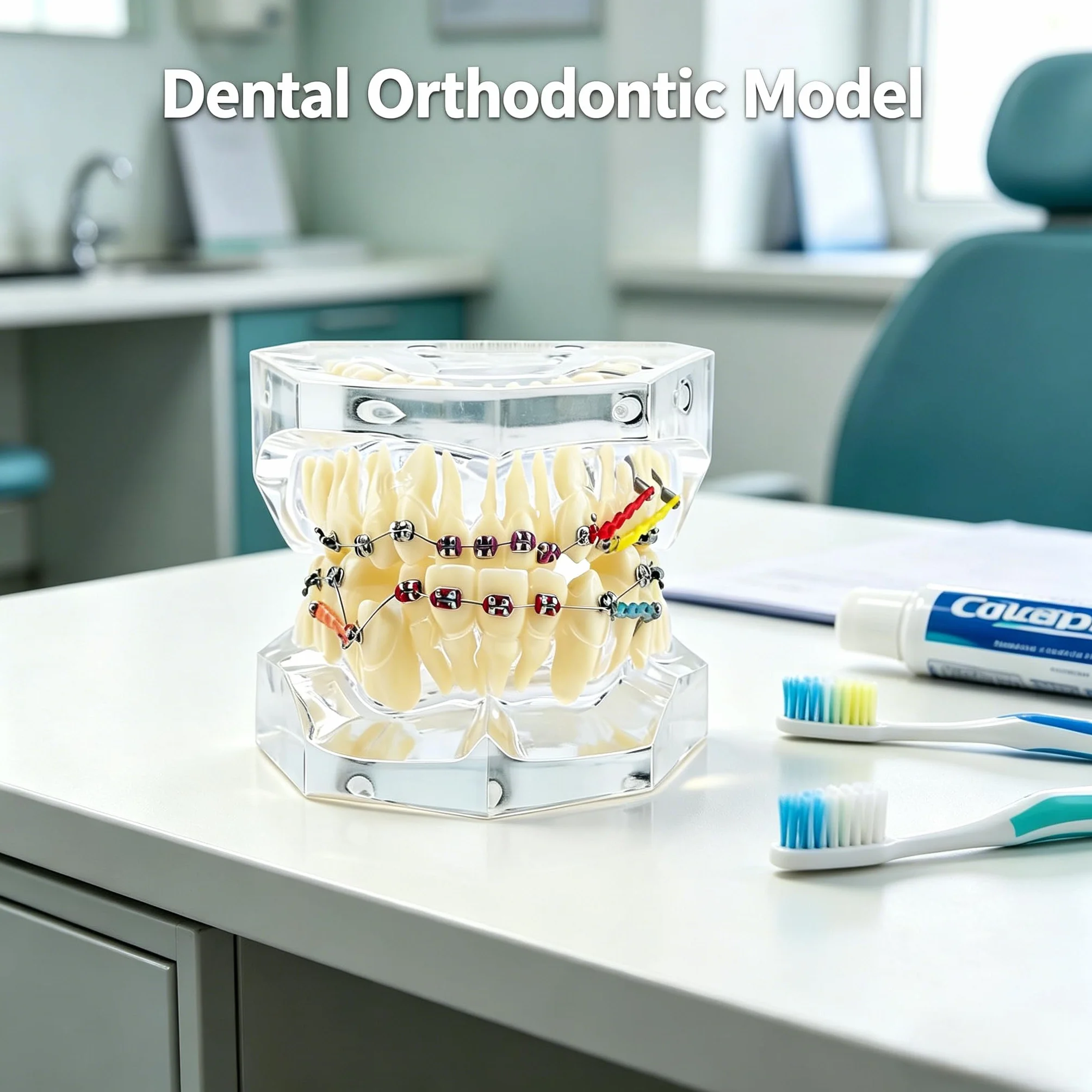 Tipodonto Oral Dental Modelo Dental Ortodóntico Estándar con Dentadura de Resina y Alambre Transparente