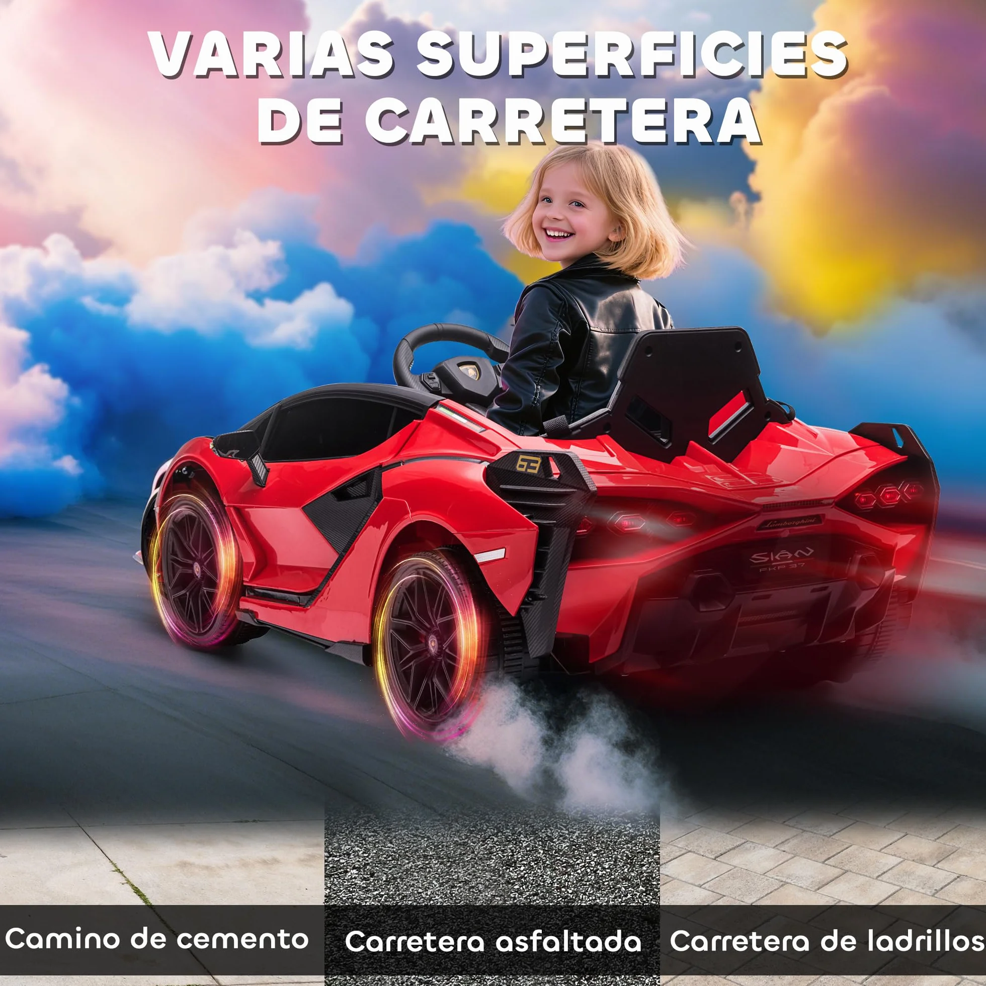 HOMCOM Coche Eléctrico para Niños Lamborghini SIAN 12V con Mando a Distancia 3-5 km/h 108x62x40 cm Rojo