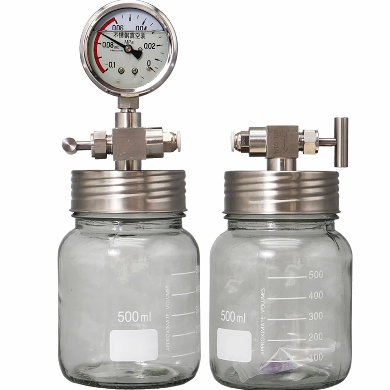 Cámara De Vacío De Vidrio para Laboratorio, Cámara De Desgasificación Al Vacío con Manómetro De Presión Negativa, Mini Secador Portátil, Tanques De Almacenamiento 500ml