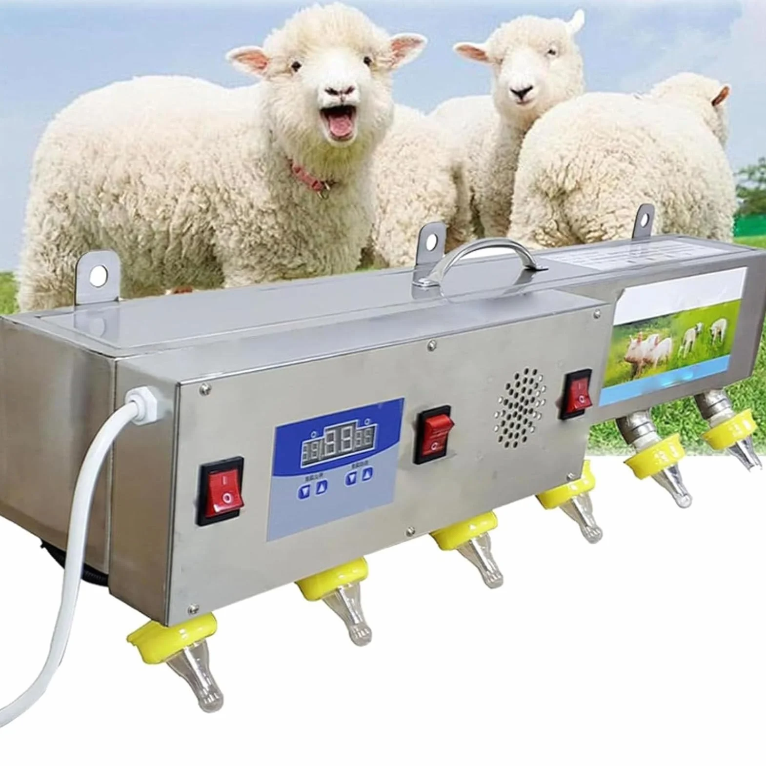 Comedero automático para corderos, cubo multifuncional de pared con 6 tetinas para leche de ganado, ideal para la lactancia de corderos.