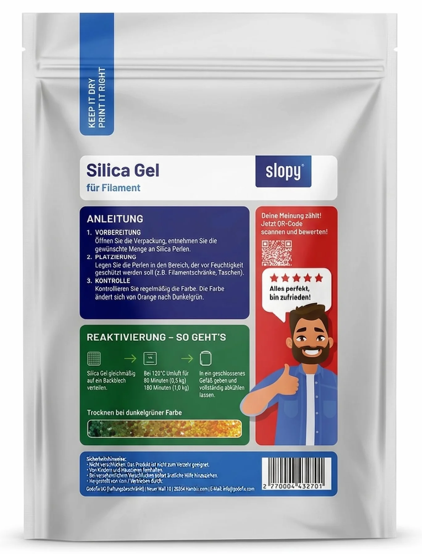 Gel de sílice para impresión 3D Filamento 900 g – Regenerable con indicador de color