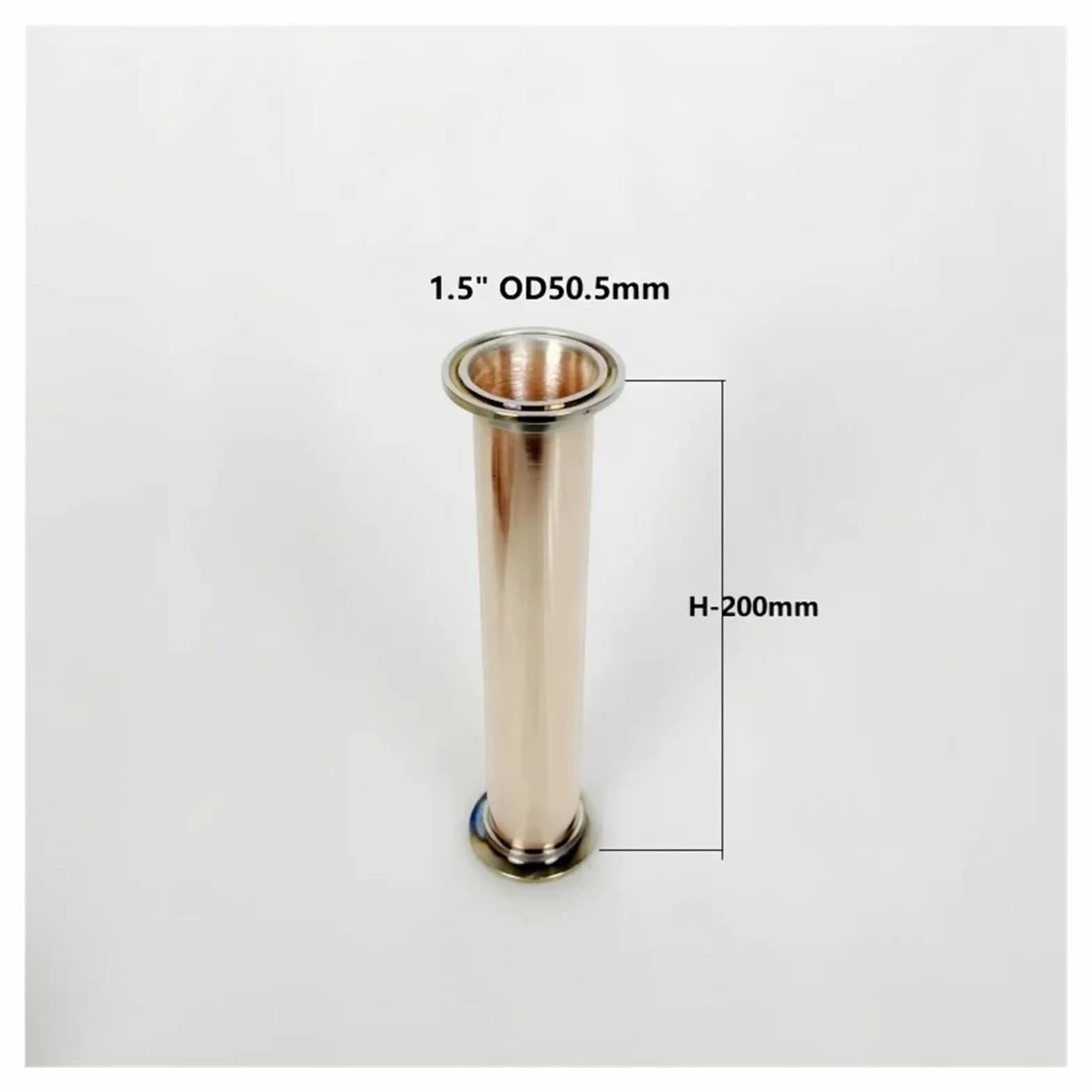 Tubo tubería sanitaria de triple carrete Tubo/tubería de cobre de triple abrazadera de 1,5" de diámetro exterior de 50,5 mm, longitud de 200 mm y grosor de 1,5 mm, for destilación.