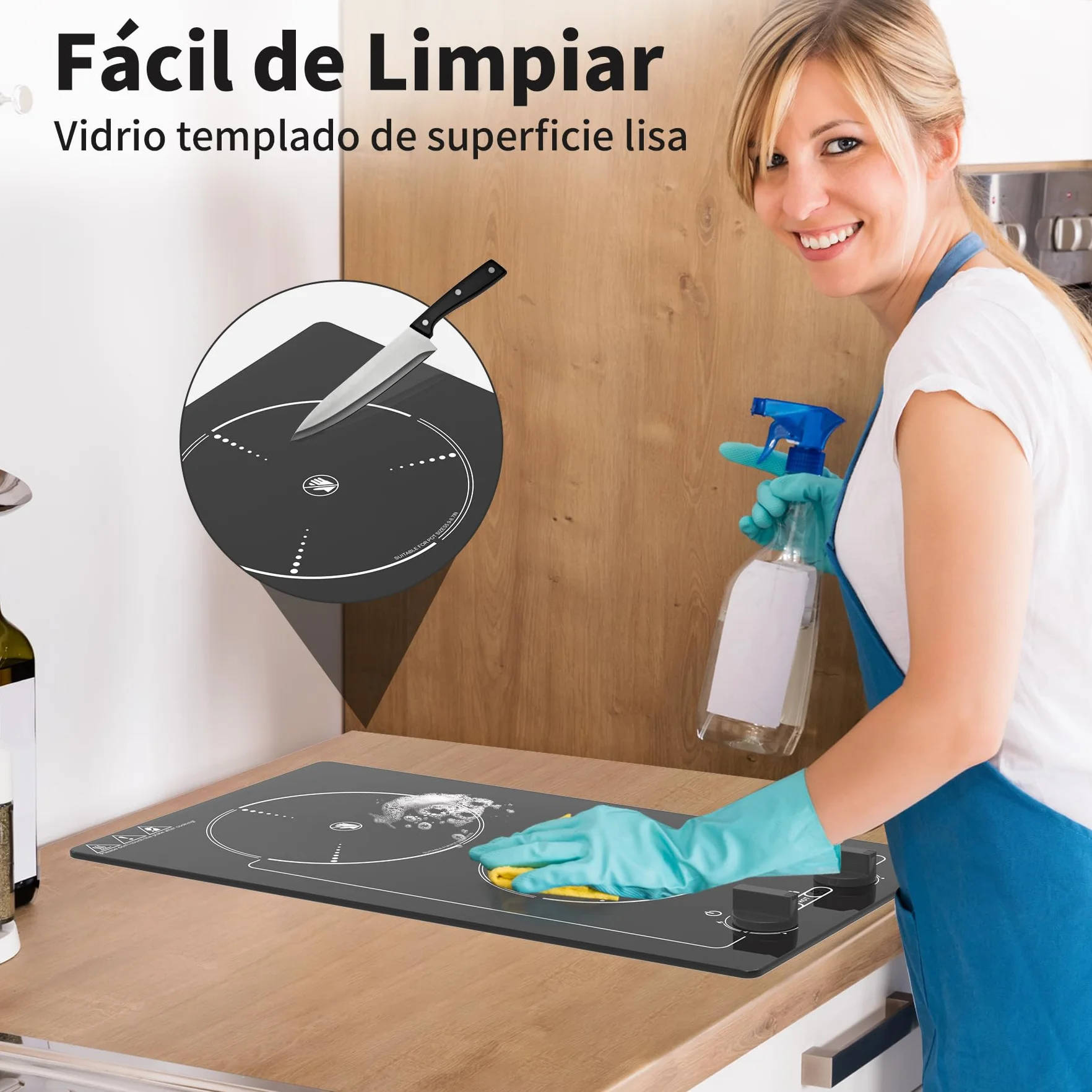 Placa Vitroceramica 2 Fuegos 220V 3000W Portatil con Enchufe, 9 Niveles, Bloqueo Infantil, Temporizador