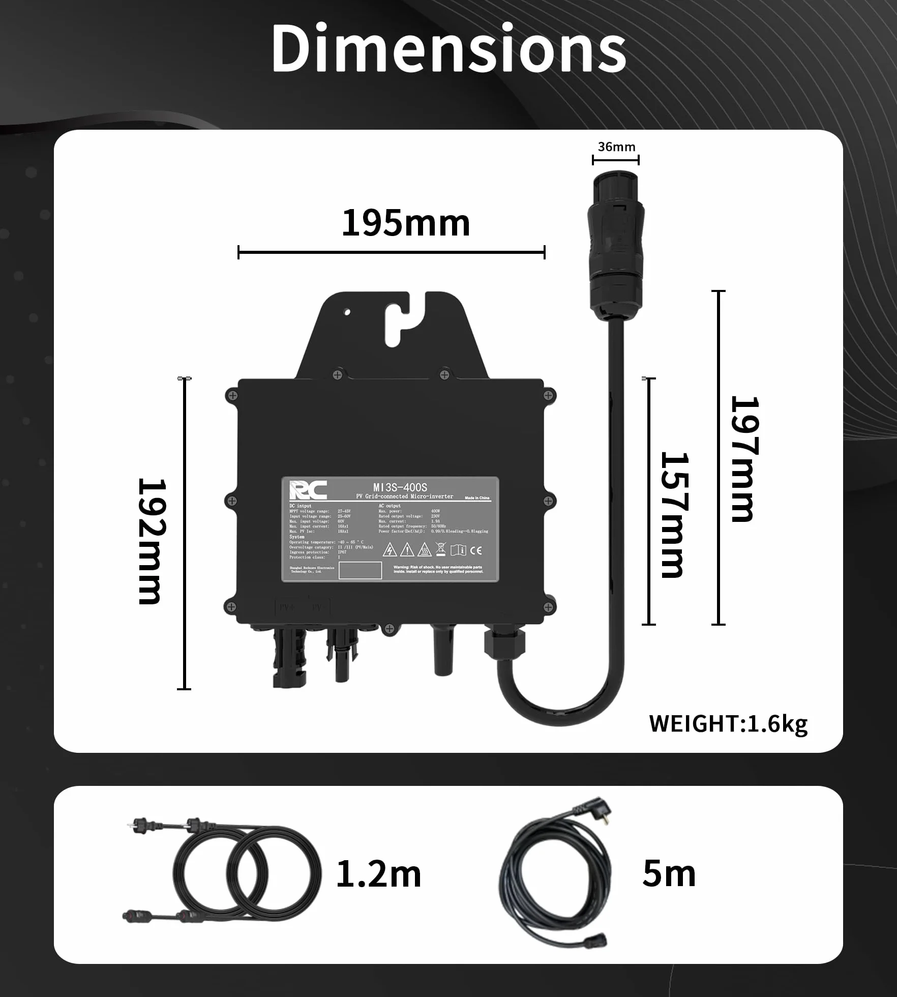 Microinversor RC de 400W, Entrada de 25-60V CC, inversor de módulo fotovoltaico, microinversor MPPT, Control de la aplicación Mediante Wi-Fi