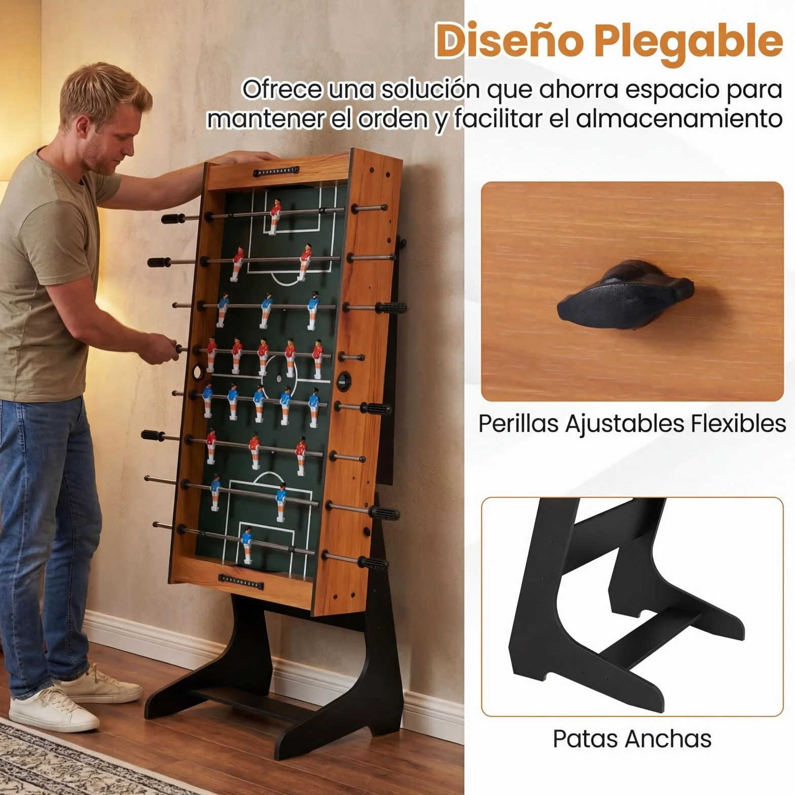 COSTWAY Mesa de Futbolín Plegable de Madera con 22 Jugadores, 121 x 60,5 x 81 cm