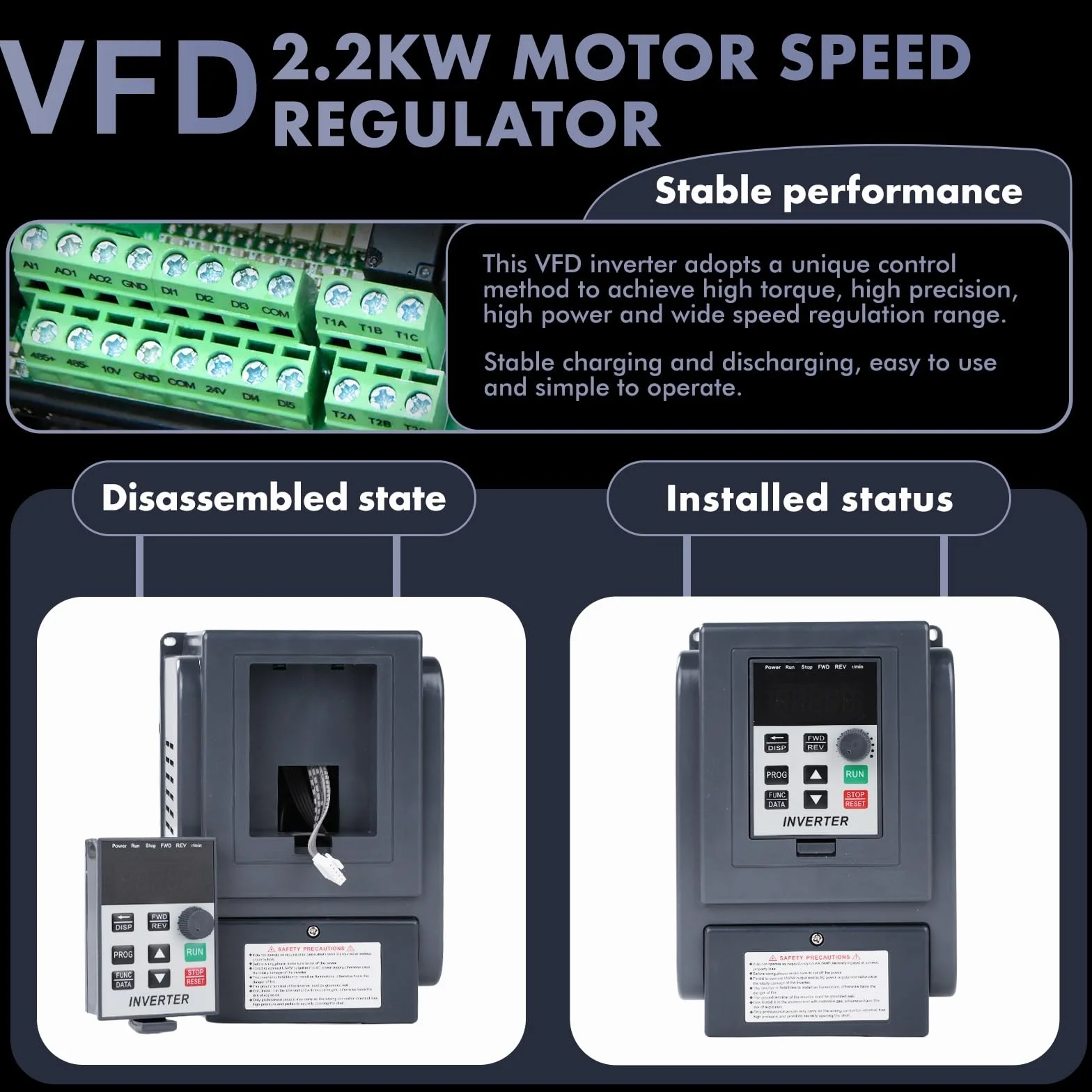 Jadeshay Variador de Frecuencia Monofásico a Trifásico Convertidor de Frecuencia 2.2KW 220V a 380V VFD con Control PWM 50/60Hz 8A Panel Removible para Regulación de Velocidad de Motor