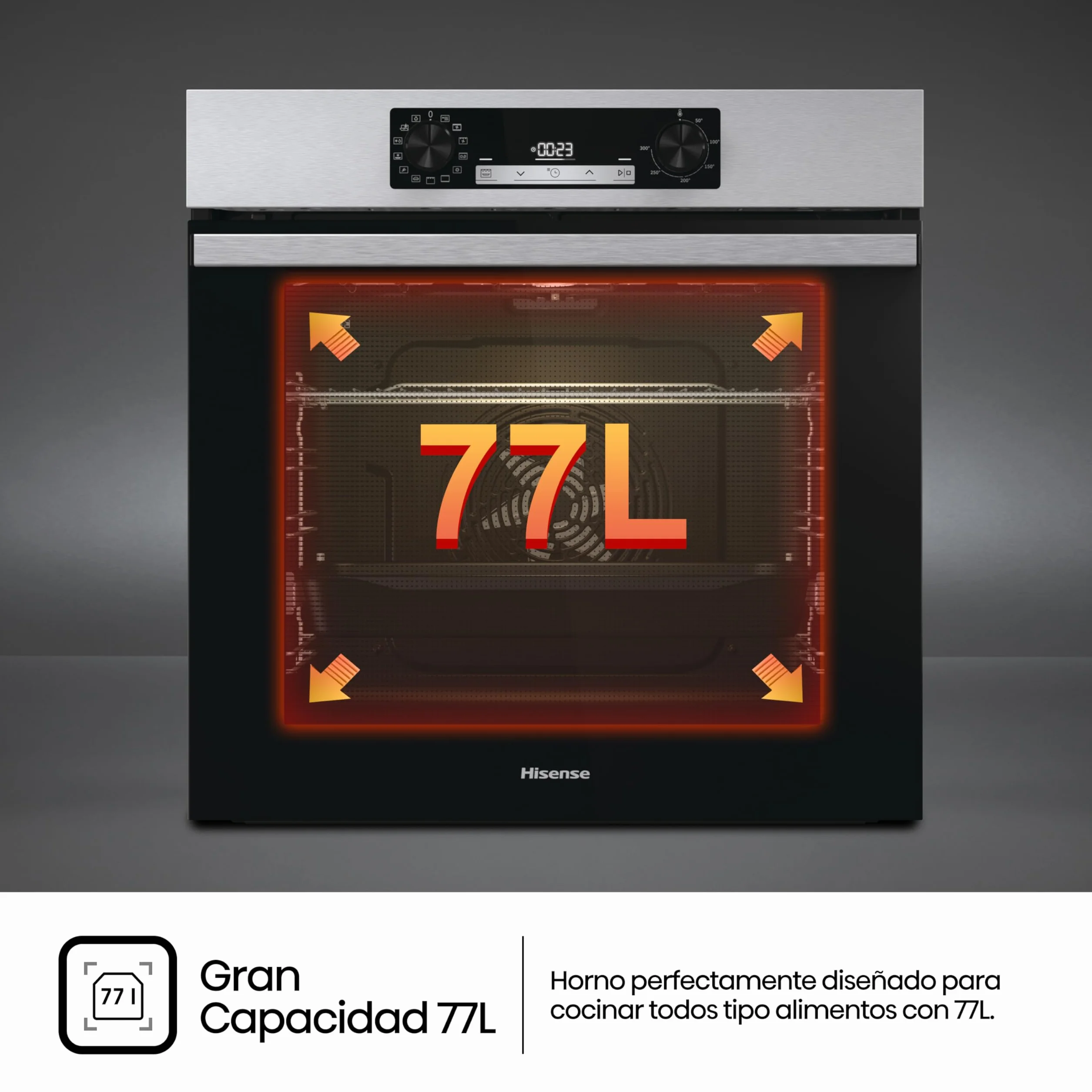 Hisense Horno Multifunción Empotrable 77L Pirolítico Guía Telescópica Air Fry