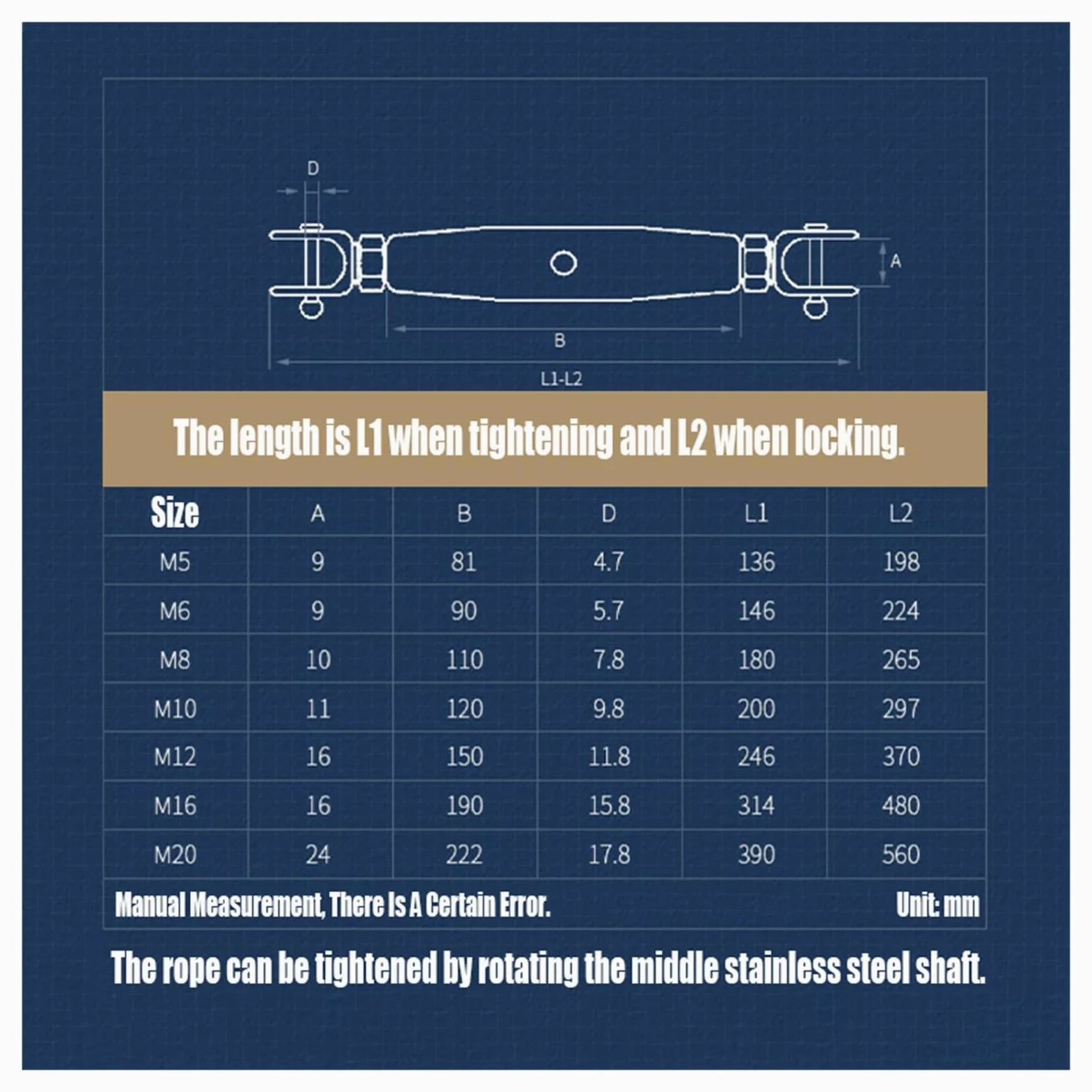 Tensor de alambre de tensor, tensor de alambre de cerca, tensor de cuerda, gancho y ojo de acero inoxidable 304 Tensor de cuerda de alambre Tensor Perno Gancho Aparejo Tornillo de ojo M5 M6 M8 M10 M12