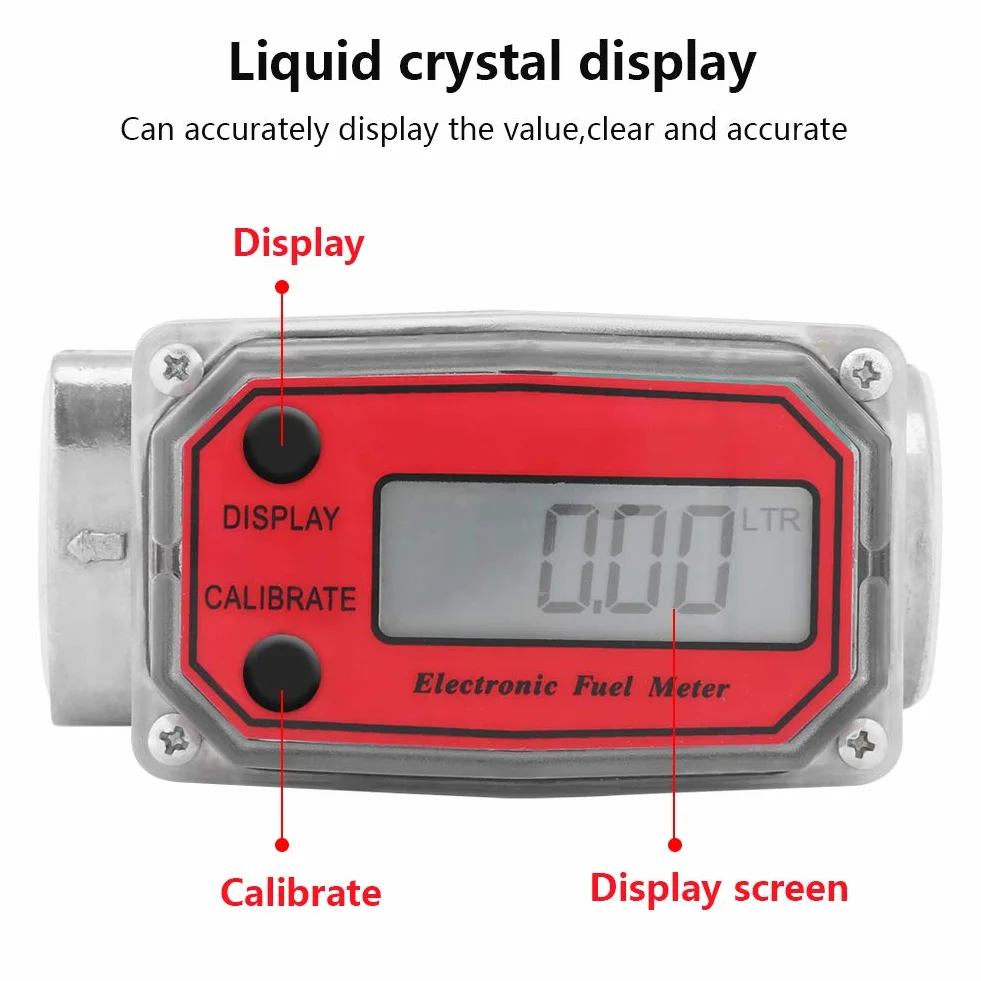 Yosoo Health Gear Medidor de Flujo Digital de Turbina 1 Pulgada Combustible Gasolina Queroseno Químicos Agua Líquidos Rojo