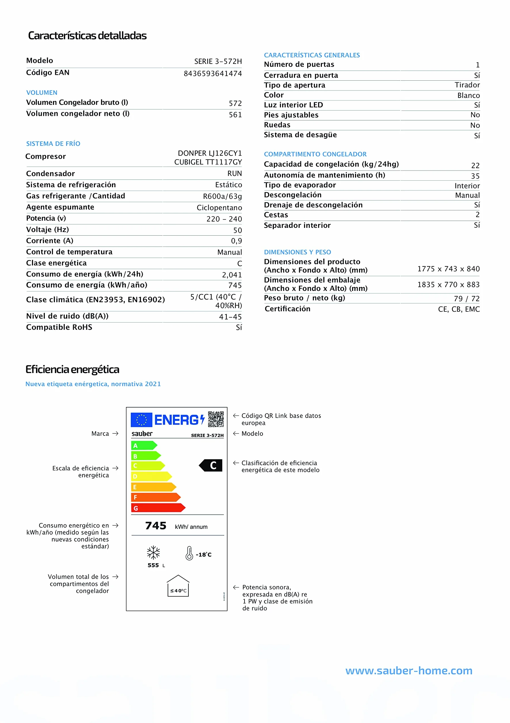 Sauber Congelador Horizontal 572 litros 177,5 cm DUAL Frigo/Congelador