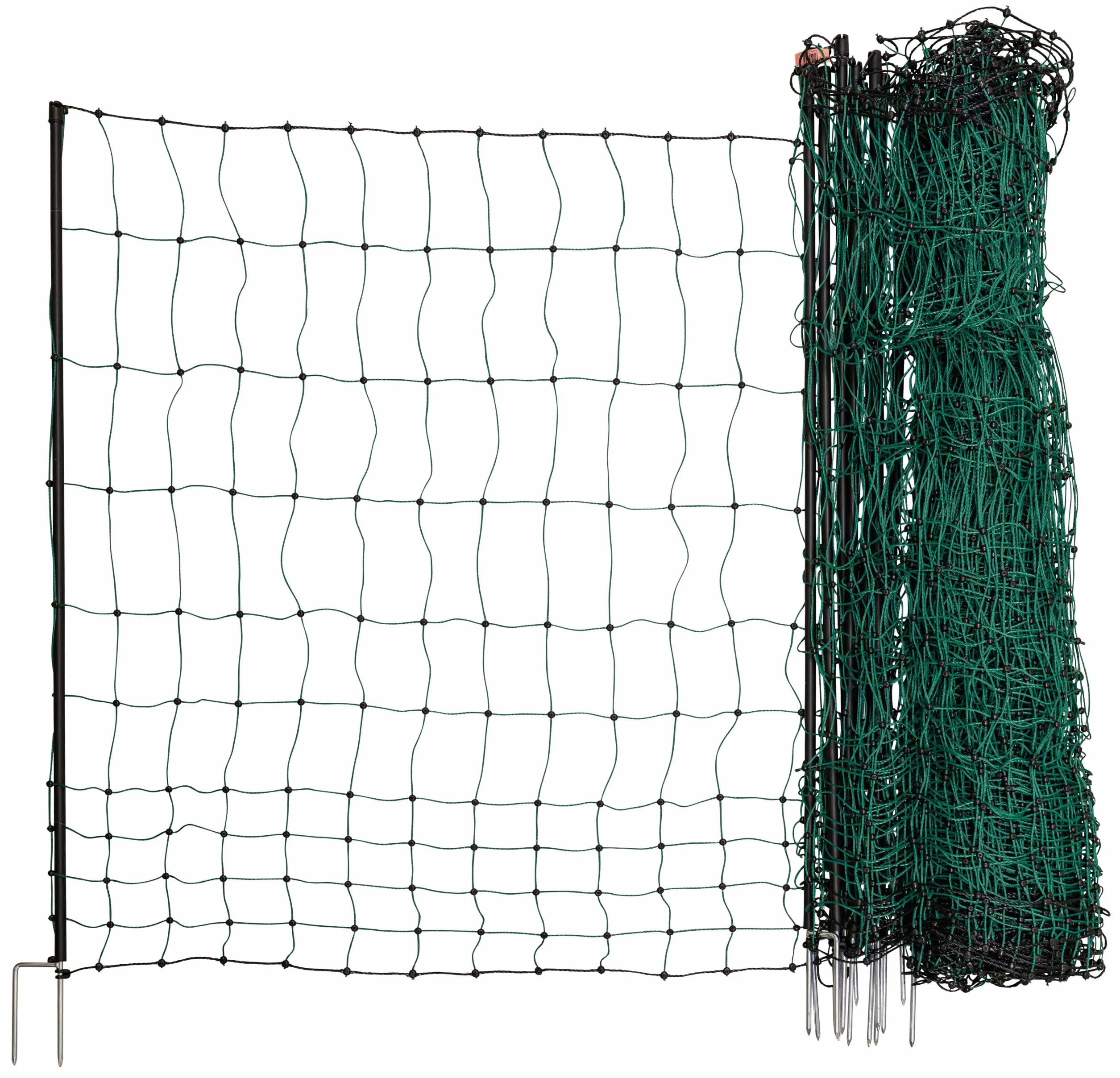 Kerbl Hobbyfarming PoultryNet, 106cm, 25m, Red para Aves de Corral, Red para Cerca eléctrica, Doble Punta, Verde, 8 Postes, para Pollos, Gansos y Pavos, 3 años de garantía de Estabilidad UV