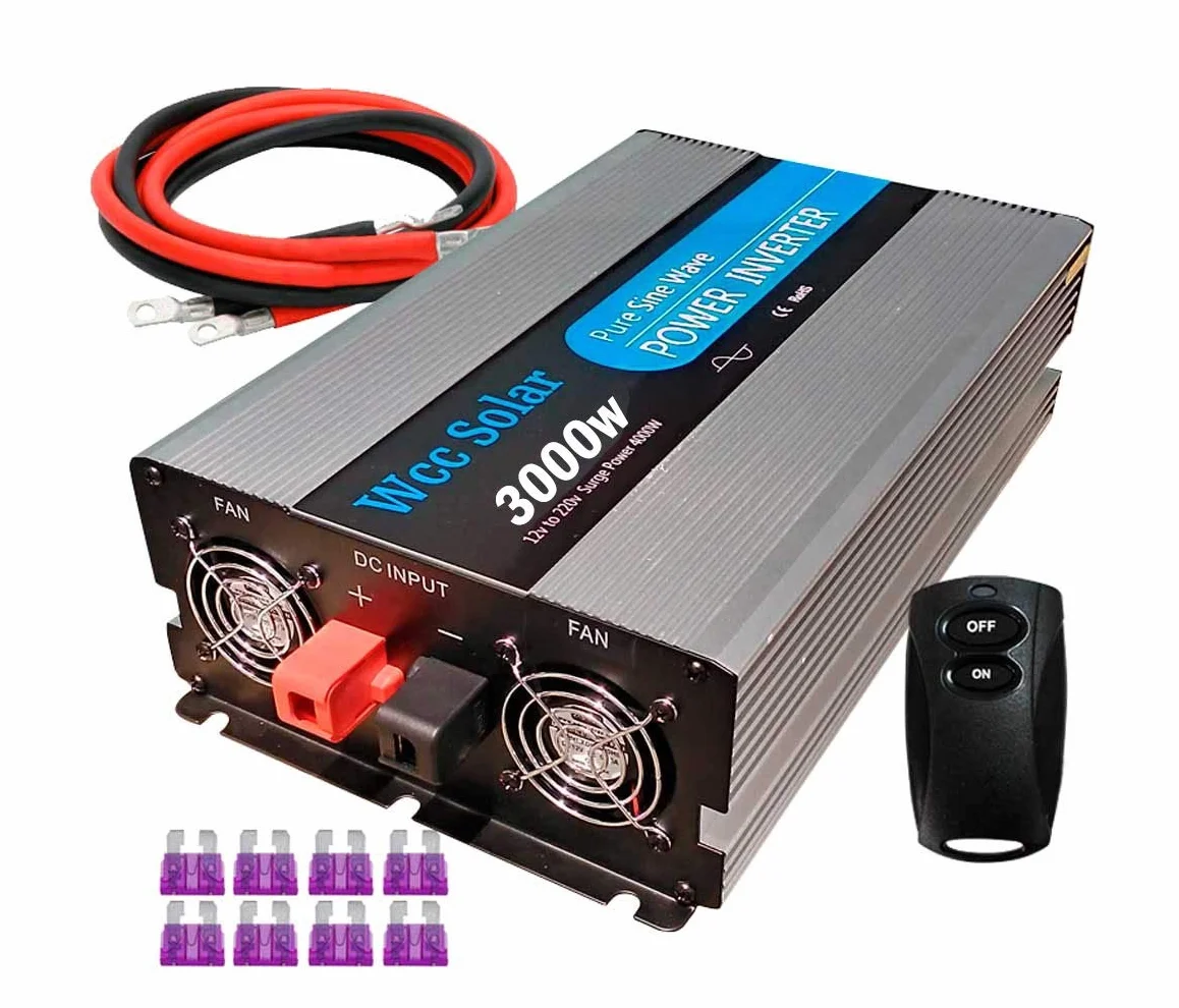Inversor Solar Onda Pura 3000W 24V Pantalla LCD + Mando Distancia + Cables 16mm2 Convertidor DC 12V a AC 220V