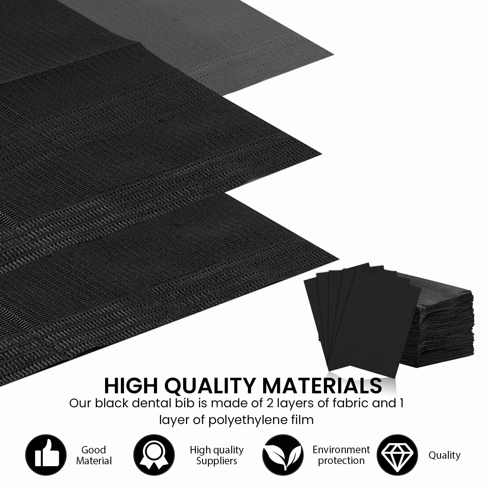 SPORWAY - Baberos dentales negros: 50 baberos dentales, 33 x 45 cm, baberos de tatuaje de 3 capas, baberos impermeables para hospitales, gabinetes, estudios de tatuajes, Negro , bavoirs de tatouage