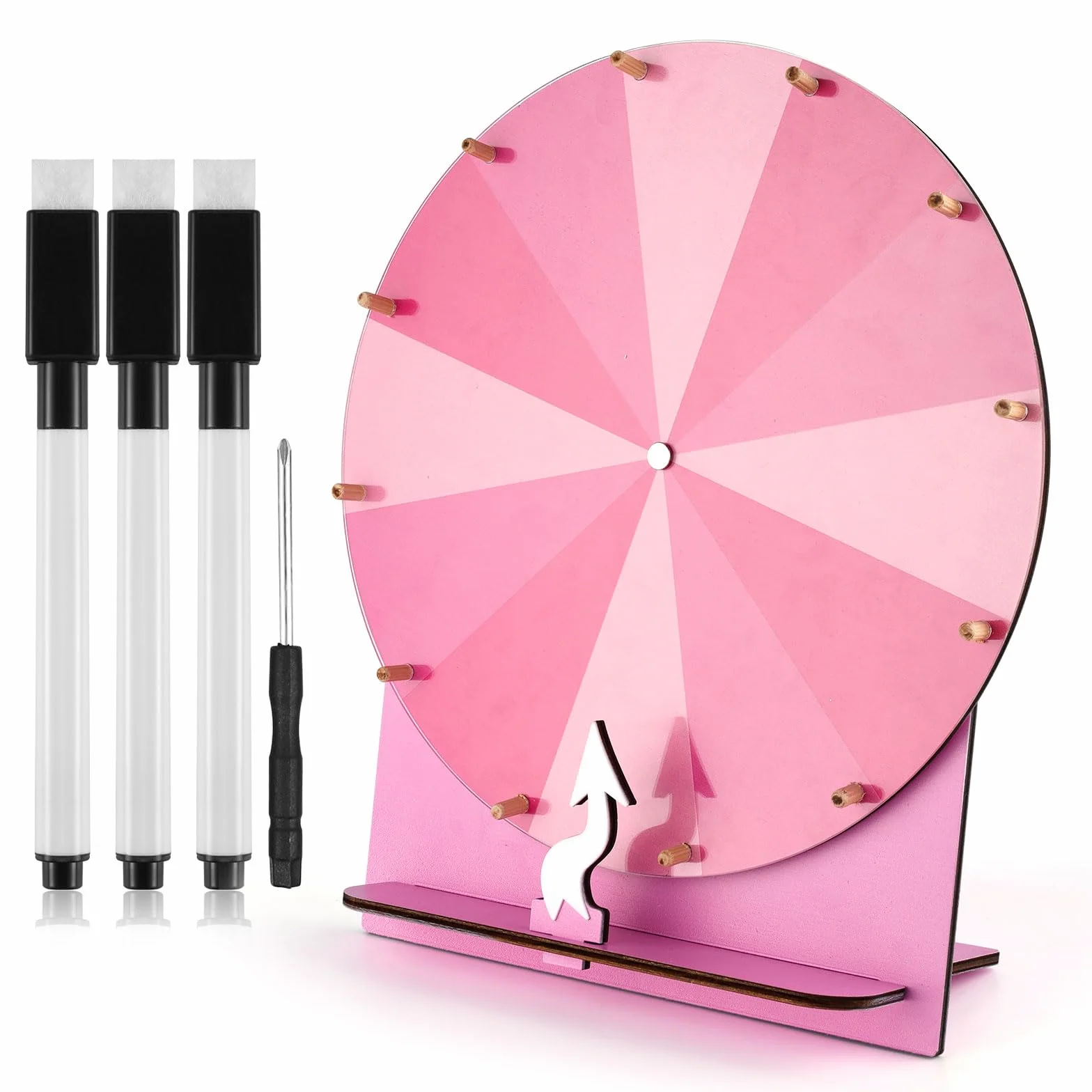 Rueda Giratoria de Madera 29 cm Ruleta para Sorteos Premios Juegos de la Fortuna Ferias Carnaval (Rosa)