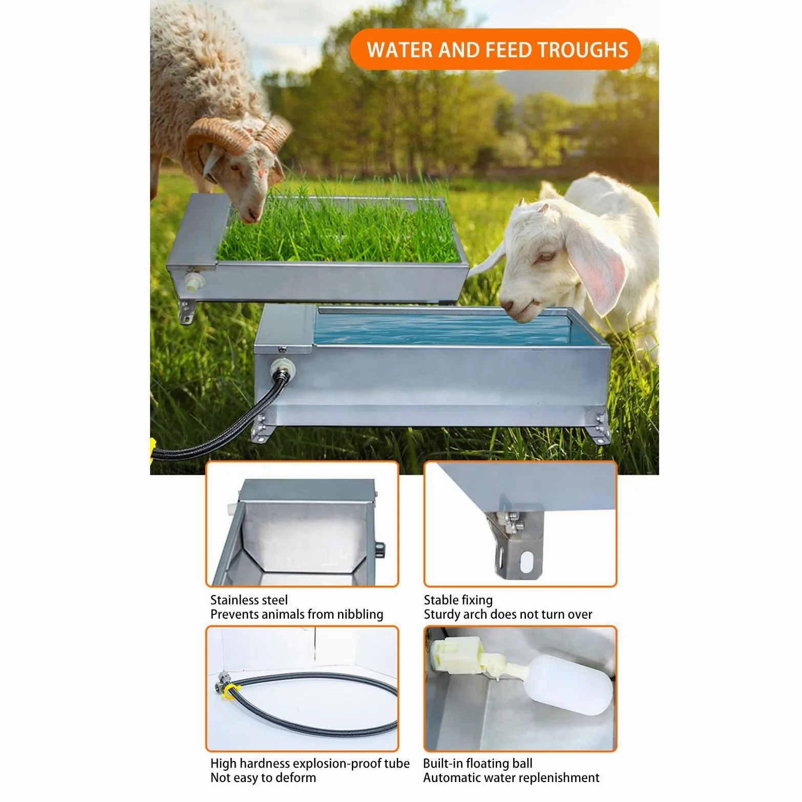 Bebedero automático para ganado con válvula flotante, cuenco de agua autollenable para caballos, cabras, cerdos, vacas y ciervos