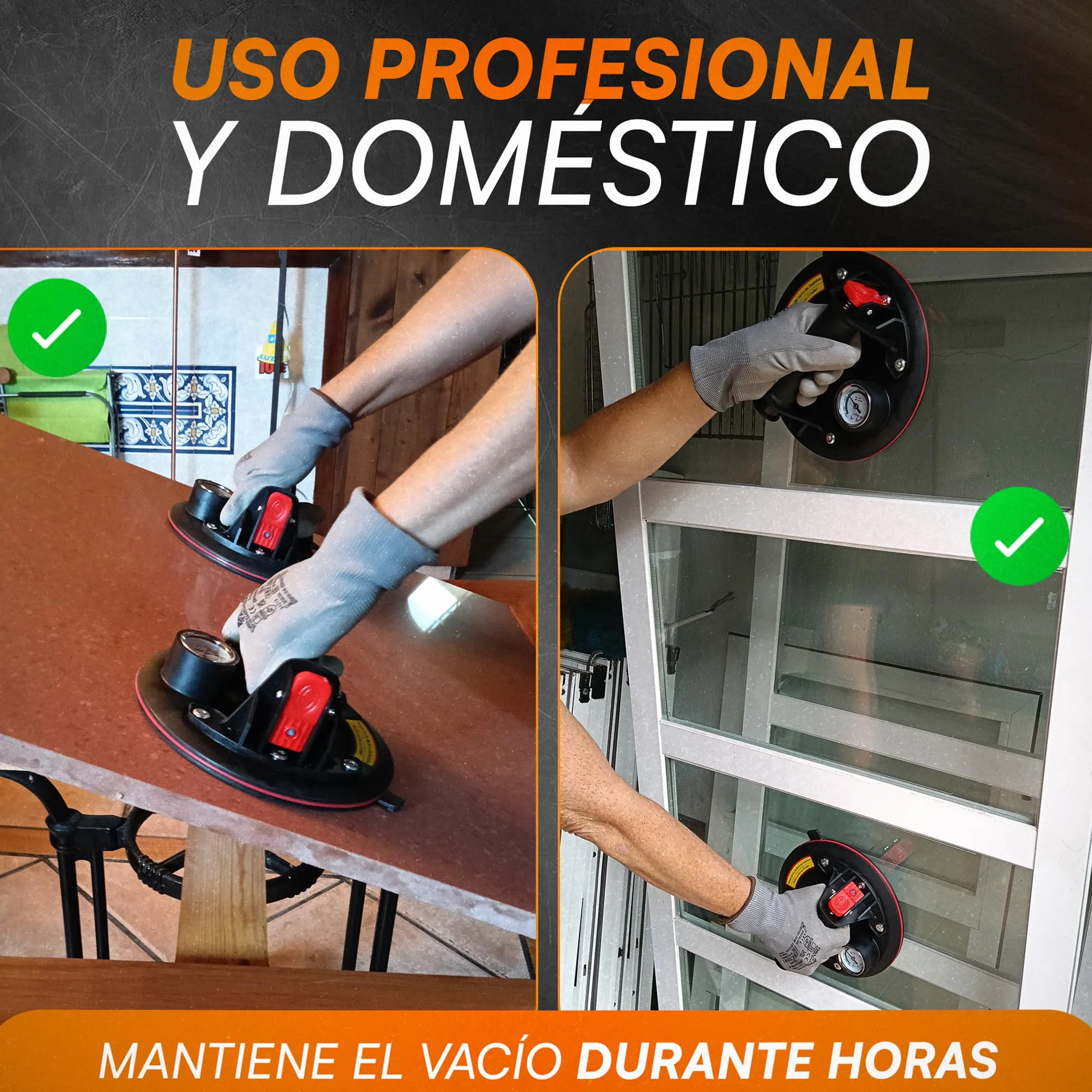 SMART&EASY Set 2 Ventosas para Azulejos con Manómetro 200 kg Succión 200 mm Diámetro Maletín Compacto