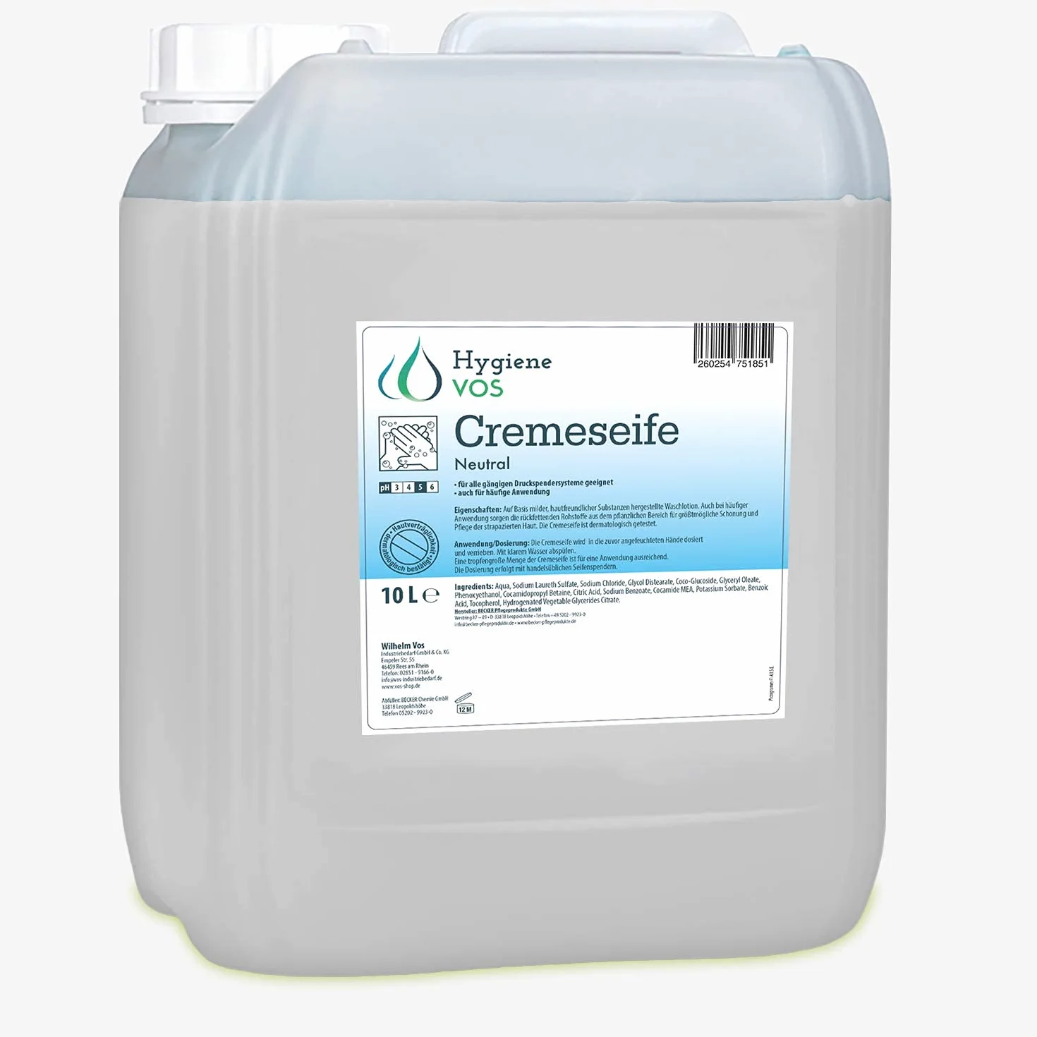Jabón Líquido de Manos Neutro 10L pH Neutro Sin Perfume Biodegradable