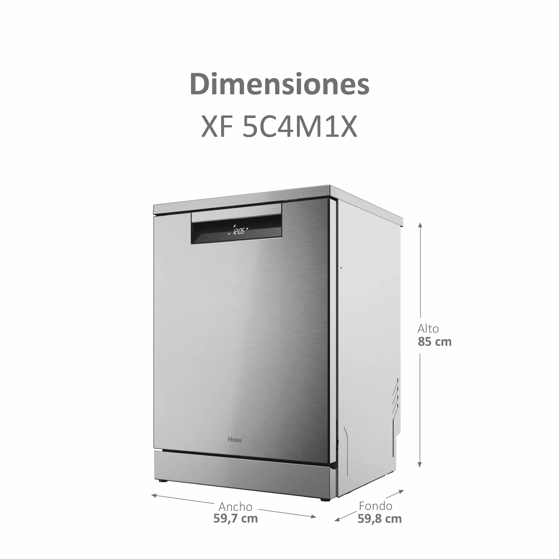 Haier I-Pro Shine Serie 3 XF 5C4M1X Lavavajillas Independiente 60cm, Motor Inverter, 15 Cubiertos, WIFI, 44dB, Inox