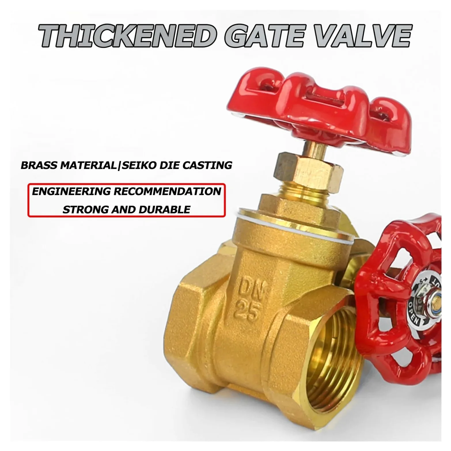 Llave de Paso Agua Válvula de compuerta latón con rosca hembra G 1/2", 3/4", 1", 1-1/2" y 2", DN15, DN20, DN25, DN32, DN40 DN50, volante acero paso completo(DN40)