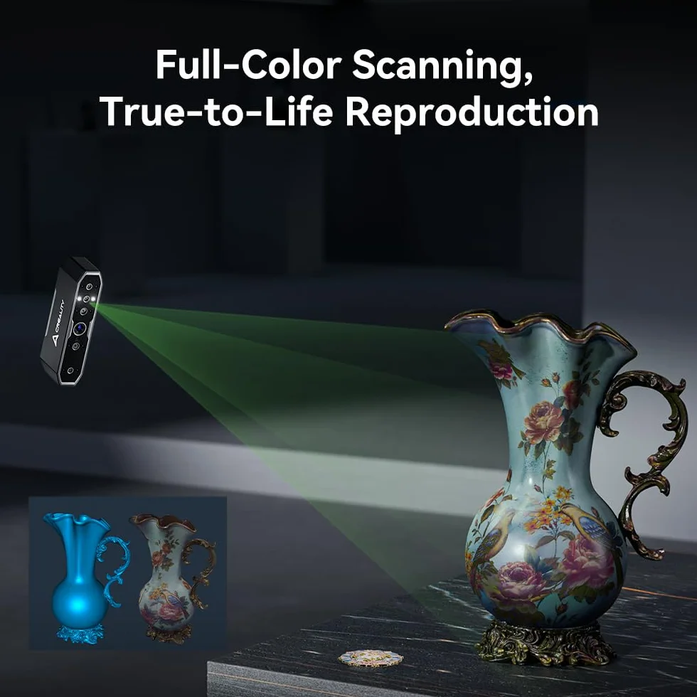 Creality Escáner 3D CR-Scan Otter, Sistema Estéreo de Cuatro Lentes para Escaneo de Objetos/Cuerpos/Caras a Todo Color de 10-2000mm,Precisión de hasta 0.02mm Velocidad de 20fps (MacOS/Windows)