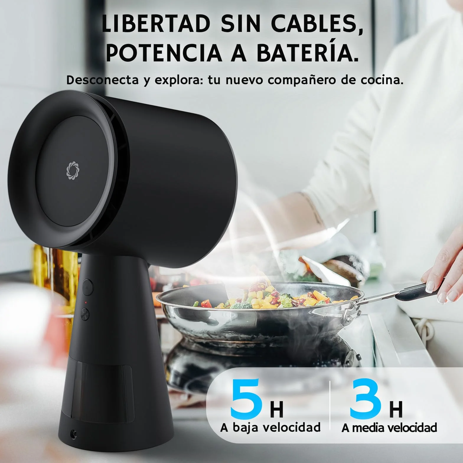Campana extractora portátil recargable Airthereal RH180B negro 3 velocidades gran depósito recogeaceite