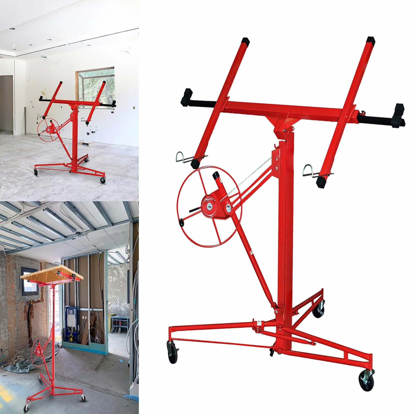 Soporte elevador XXL para placas de yeso, altura de trabajo ajustable de 132-325 cm, brazo de carga máx. de 295 cm y capacidad de carga de 68 kg, plegable, ayuda de montaje para yeso y