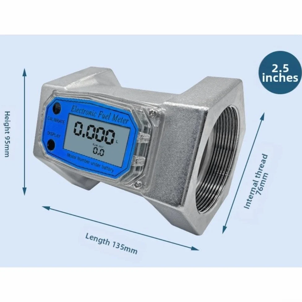 Medidor de flujo de turbina digital, medidor de flujo de turbina roscada de 2,5 pulgadas, medidor de flujo de agua con pantalla digital de precisión de ± 1% para diesel