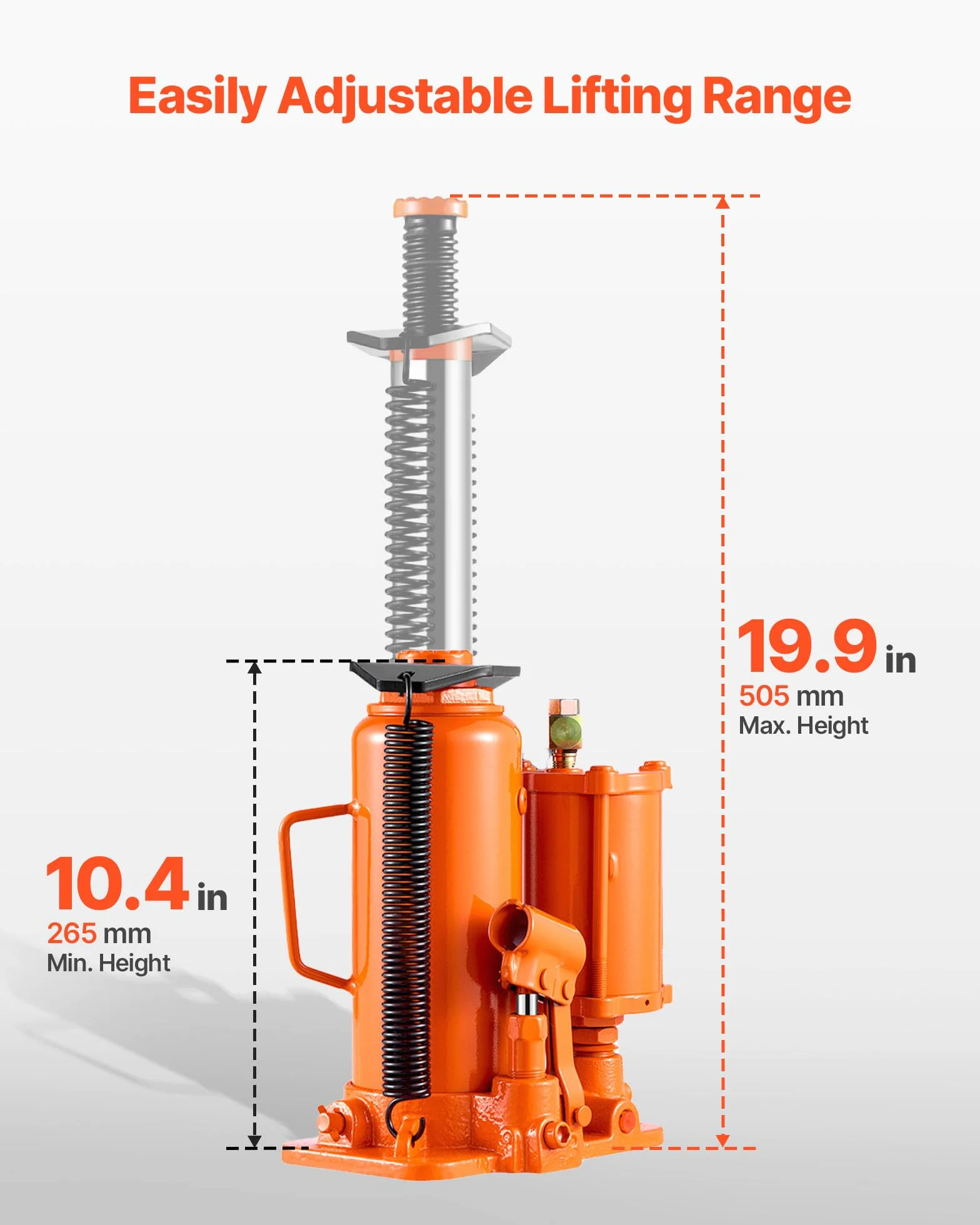 VEVOR Gato Hidráulico Neumático de Botella 12 T 265-505 mm Naranja