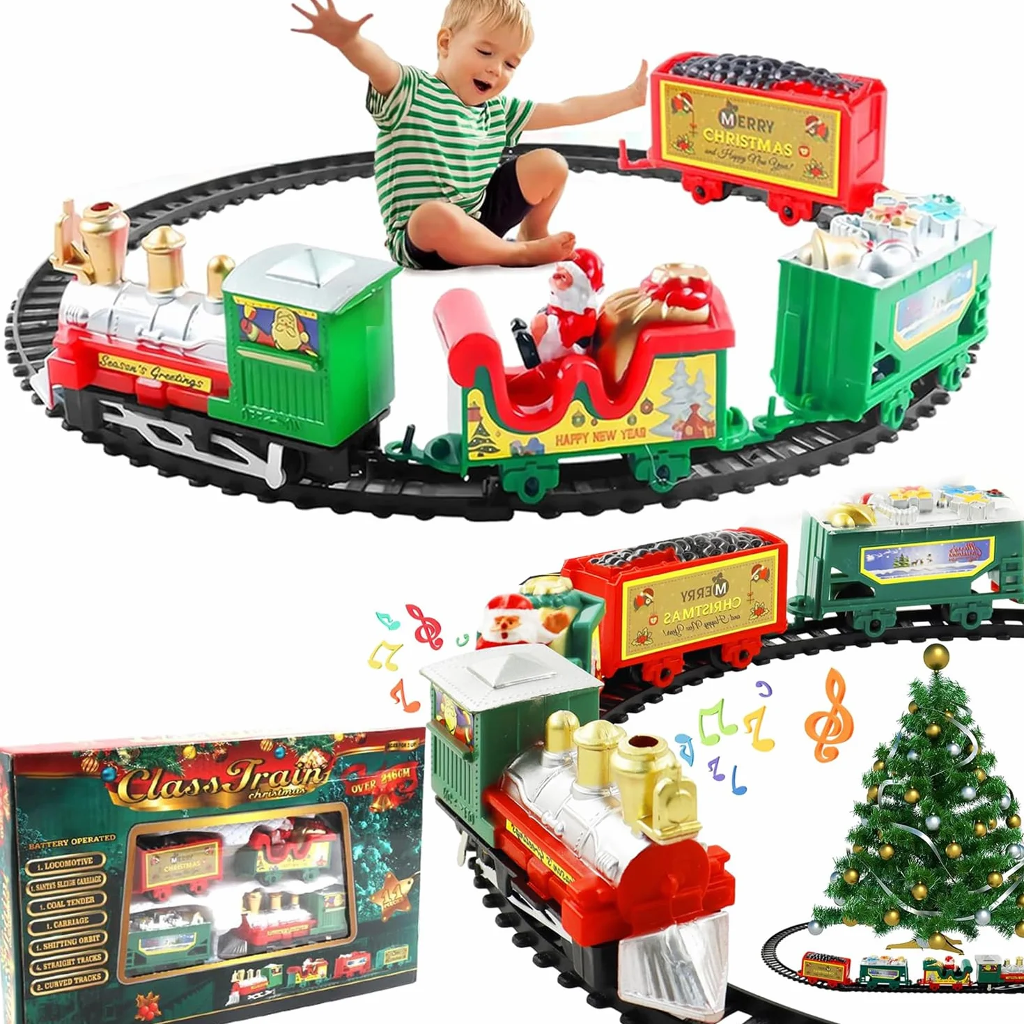 Tren de Navidad para Niños - Juego Completo de 11 Piezas con Vías y Accesorios - Decoración Clásica para Árbol