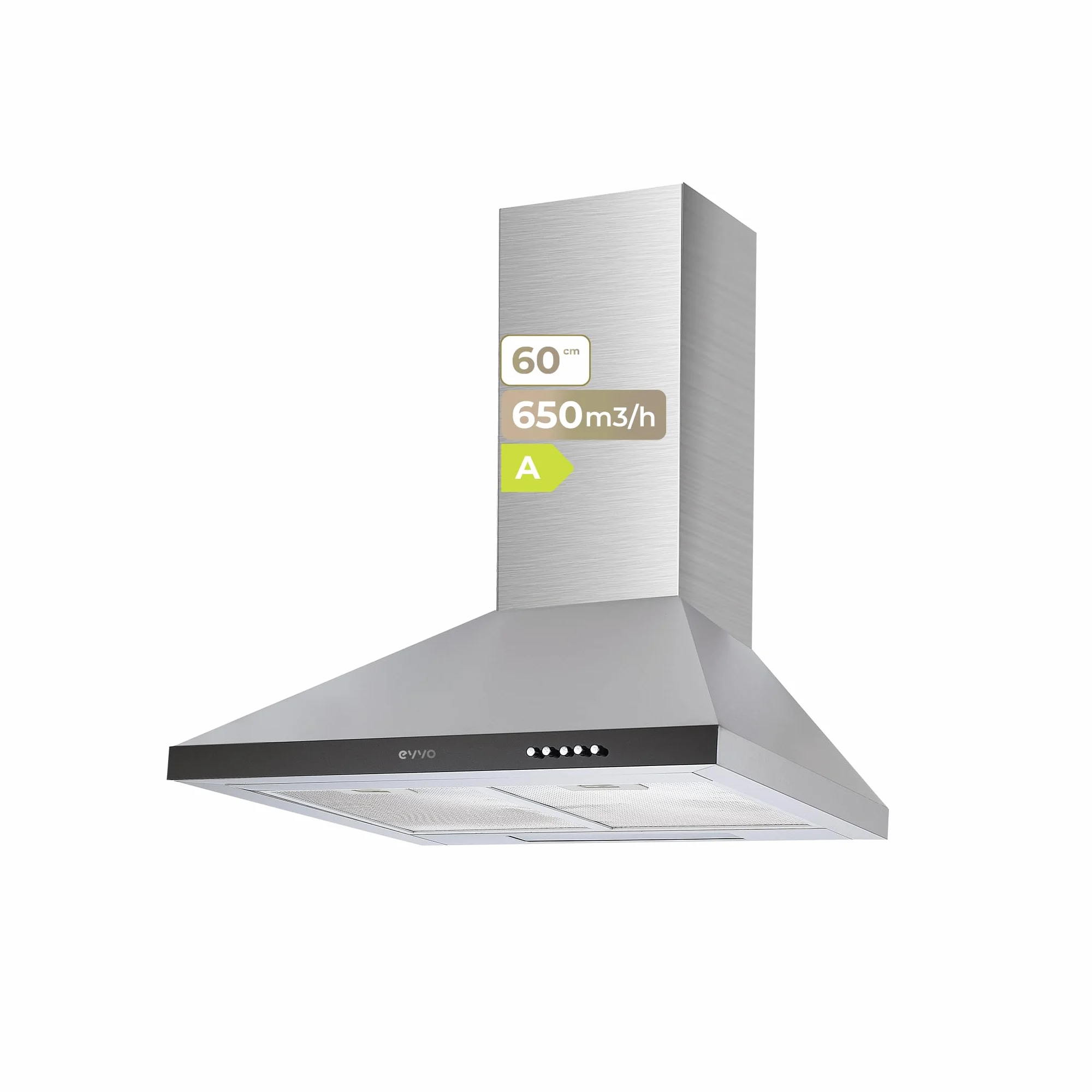 EVVO Campana Extractora 60 cm 650 m³/h 3 Velocidades Inox CE21