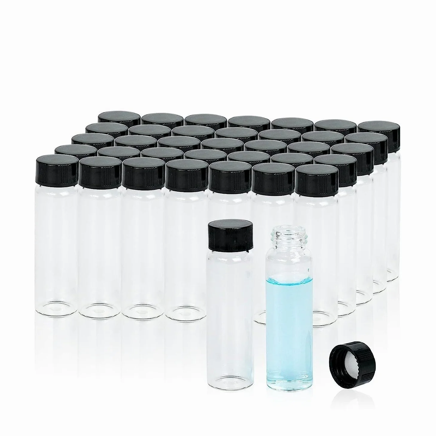 100 piezas Frascos Muestra Vidrio 30 ml Vials Borosilicato Transparentes con Tapas Negras - Estancos(Brown,20mL)
