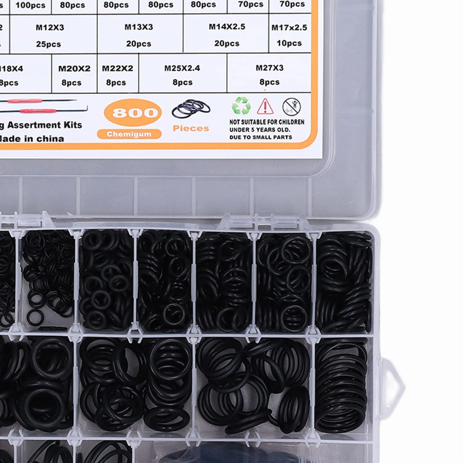 Kit surtido de Juntas Tóricas NBR 800 Piezas 18 Tamaños 3-27 mm con Herramientas de Desmontaje