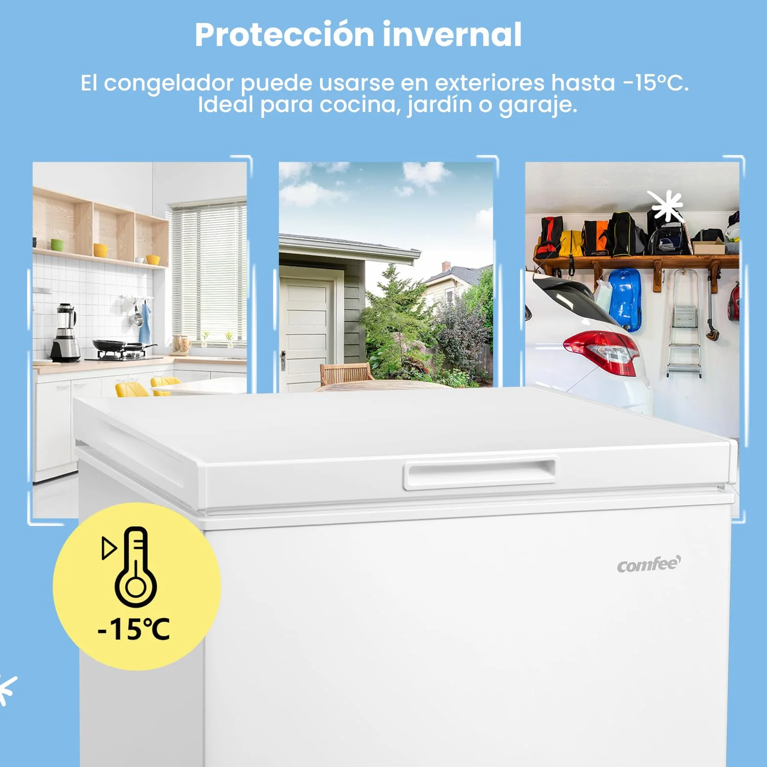 Comfee' Congelador Arcón Independiente 99L, Convertible a Congelador/Refrigerador, Inverter, 4 Estrellas, Blanco