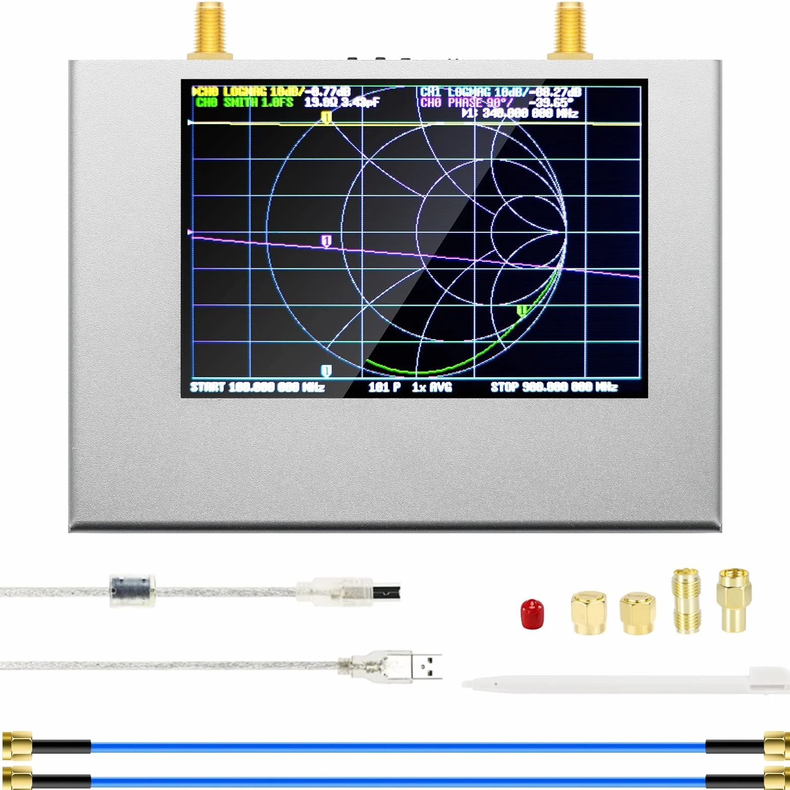 Actualizado NanoVNA V2 PLUS4 Analizador De Redes Vectoriales 50kHz-4GHz, AURSINC 4'' Antena Analista HF VHF UHF Medición De Los Parámetros S, Relación De Onda Estacionaria De Voltaje