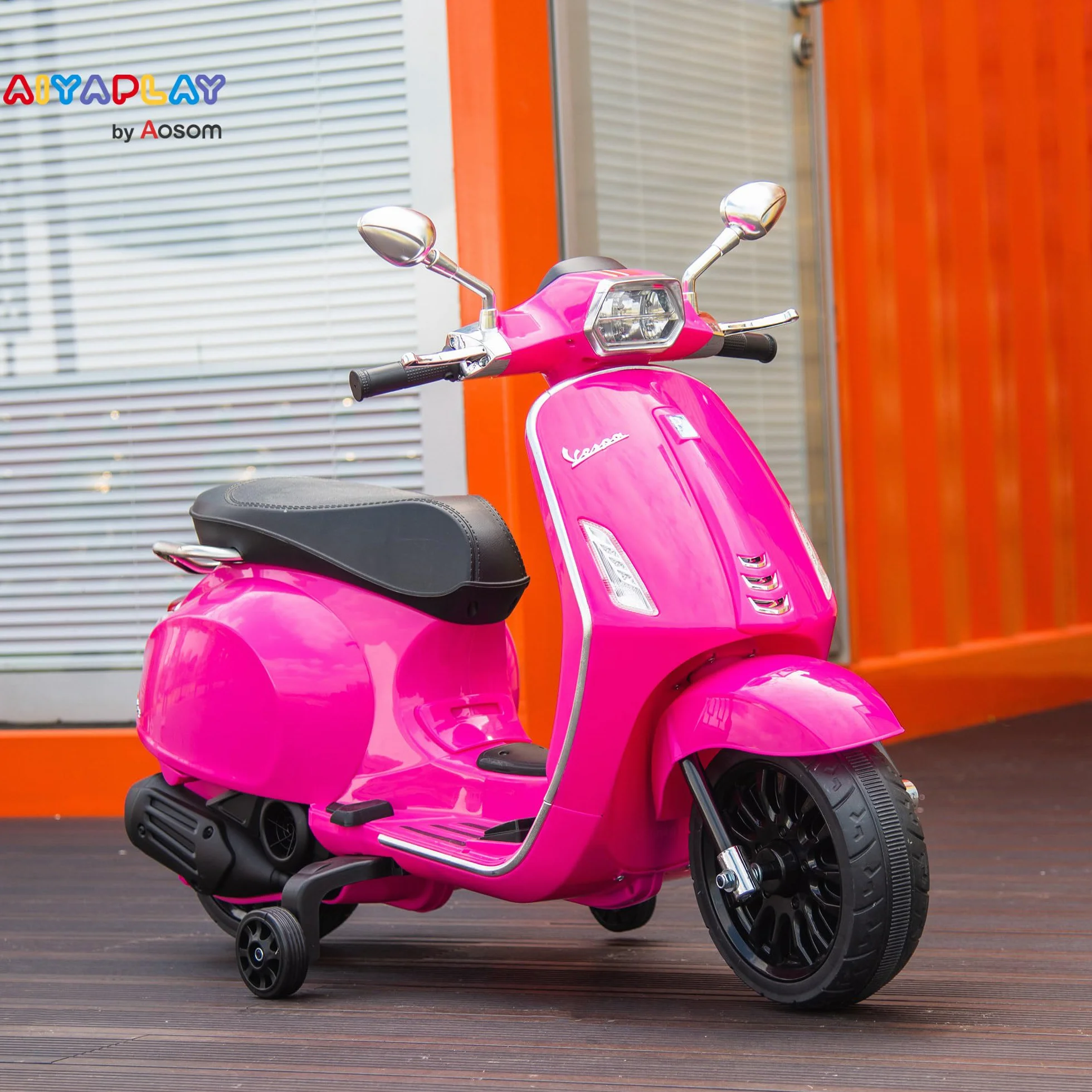 AIYAPLAY Vespa Moto Eléctrica para Niños 6V 3 km/h Carga 35 kg Rosa