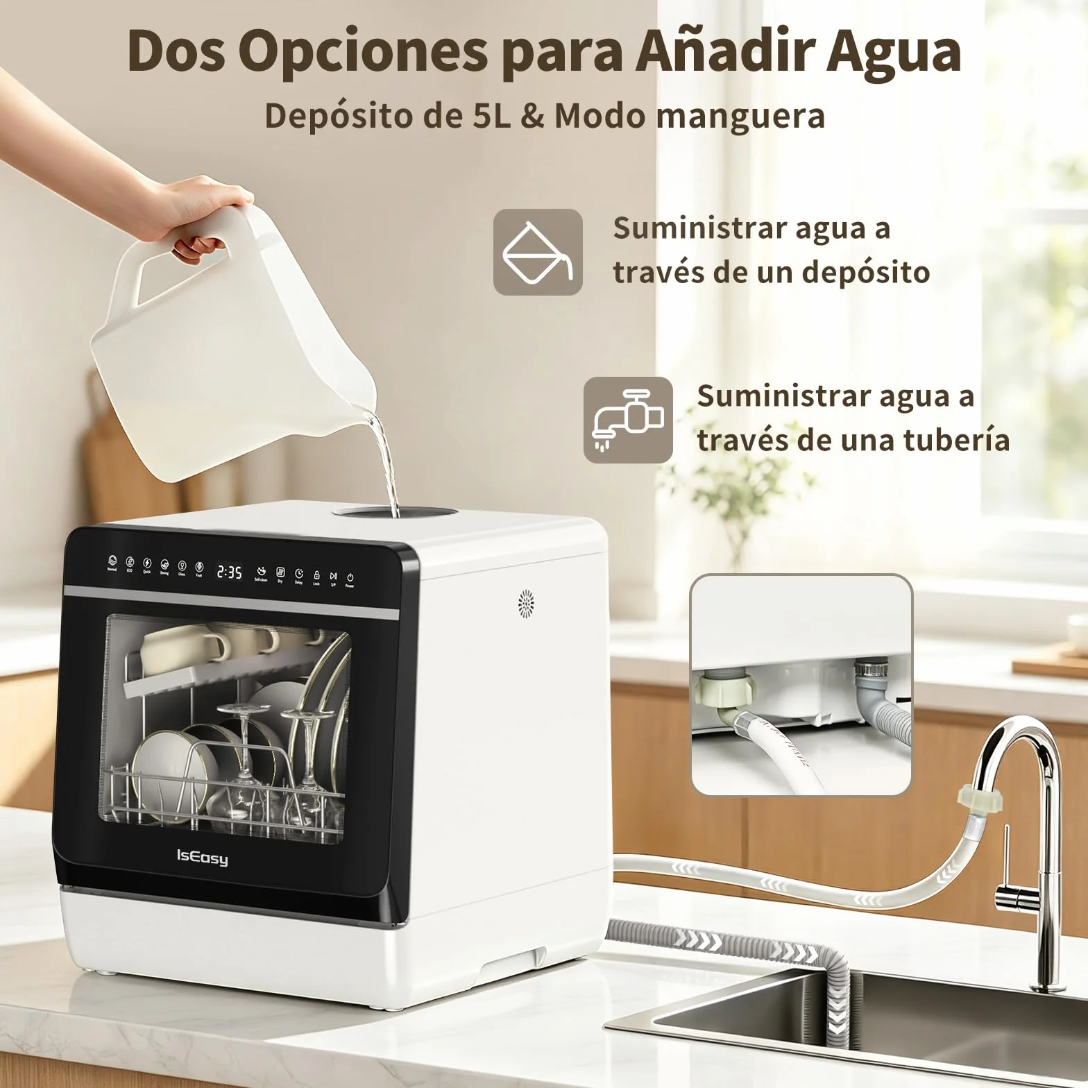 Lavavajillas de Encimera 7+3 Programas 5L Control Táctil Pantalla LED