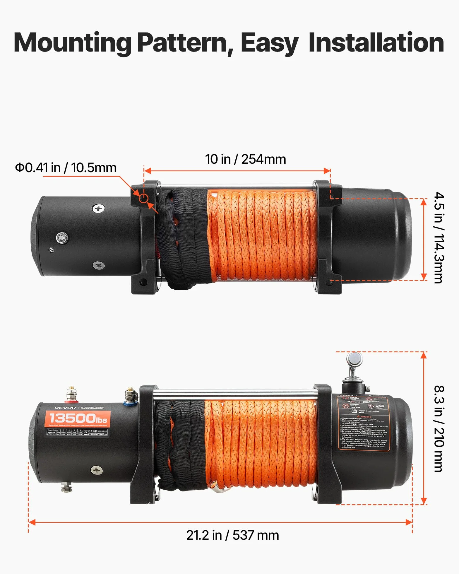 VEVOR Cabrestante Eléctrico 6123 kg 12 V CC Cuerda Sintética Guía de Cable Control Remoto Inalámbrico y por Cable Impermeable IP55 para Remolcar SUV Todoterreno, Jeep, Camión, Remolque, Barco