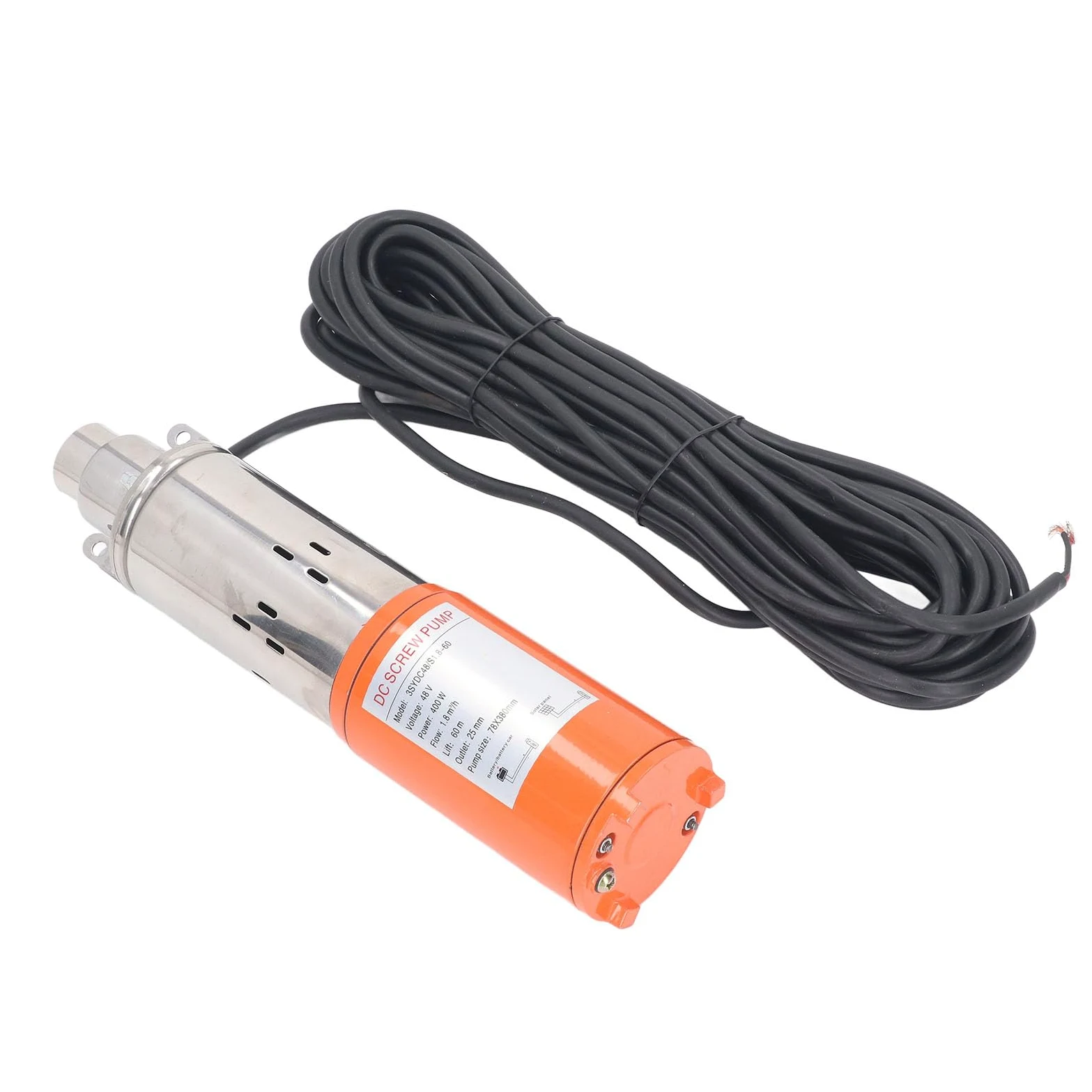 Bomba de Pozo Sumergible Solar, Bomba de Agua de Acero Inoxidable de 400 W CC 48 V, Solar de Pozo Profundo con Elevación de 1,8 M³/h 65 M Salida de 25 Mm Motor de Cobre para Riego Agrícola