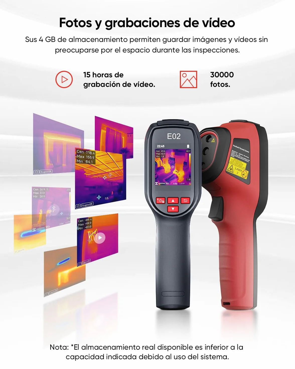 Cámara térmica E02, SuperIR resolución IR 240x240 con la cámara visible, cámara termográfica de mano con puntero láser, frecuencia de imagen de 20 Hz, -20 °C a 400 °C